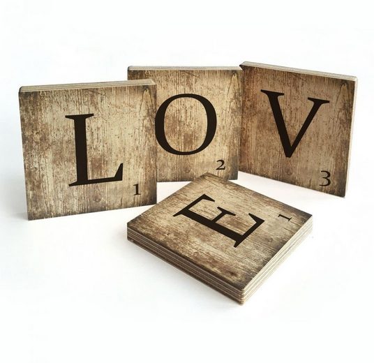 Wall-Art Mehrteilige Bilder »Scrabble Deko Buchstaben Love«, (Set, 4