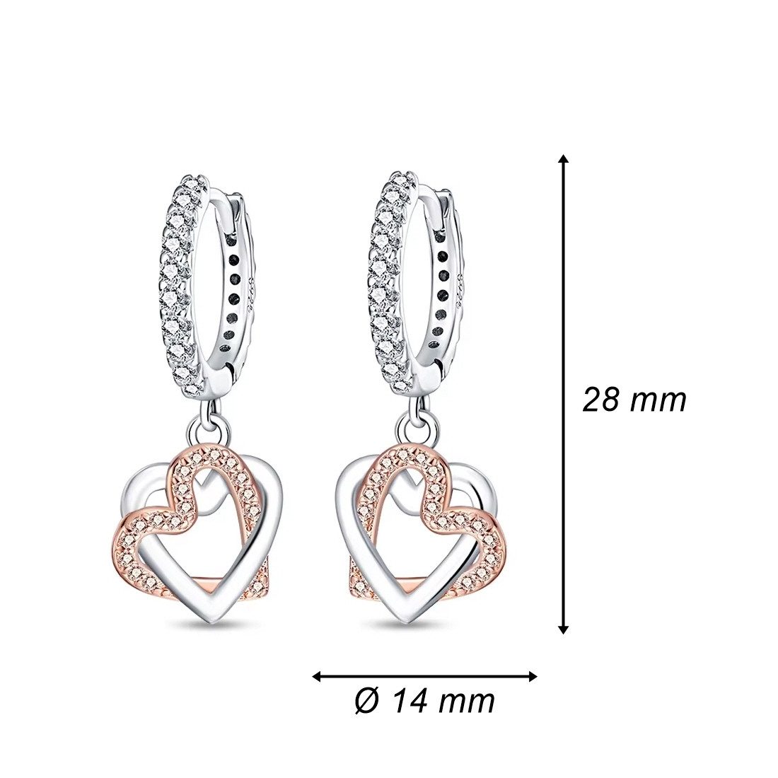 ELLAWIL Paar Creolen Ohrcreolen Ohrschmuck Hoop Herz Disign Herzcreolen Doppelherz (GESCHENKIDEE), inklusive Geschenkschachtel