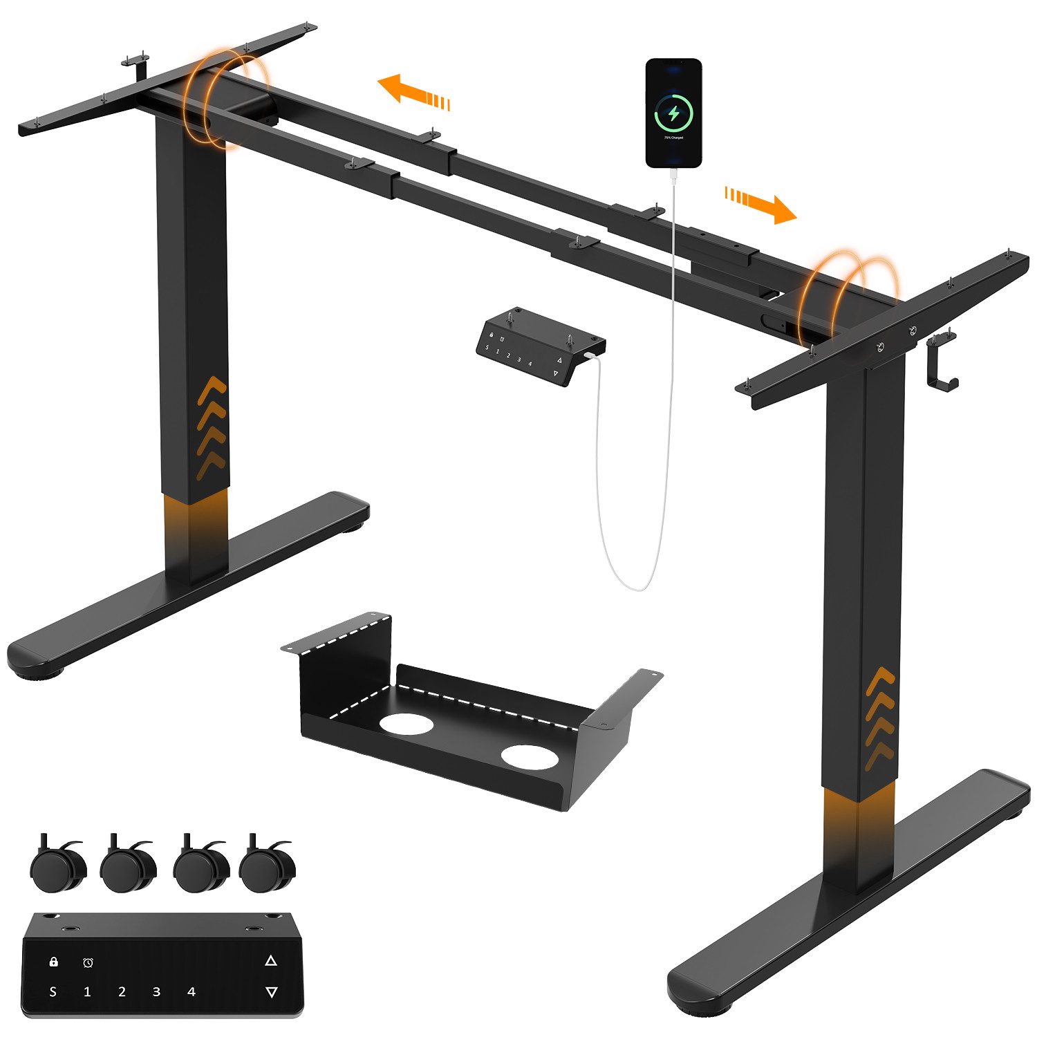 HOMALL Schreibtisch Elektrisch höhenverstellbarer Ständer mit USB-Anschluss (Doppel-Motor-Antrieb,Geeignet fur Tischplatten mit einer GroBe von 120-180 cm und einer maximalen Tragkraft von 130 kg Inklusive Kabelmanagementbox und Rollen)