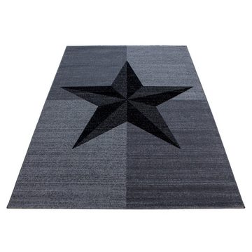 Designteppich Sterne-Design, Carpetsale24, Läufer, Höhe: 6 mm, Modern Kurzflor Teppich Wohnzimmer Stern Design Schwarz-Pflegeleicht