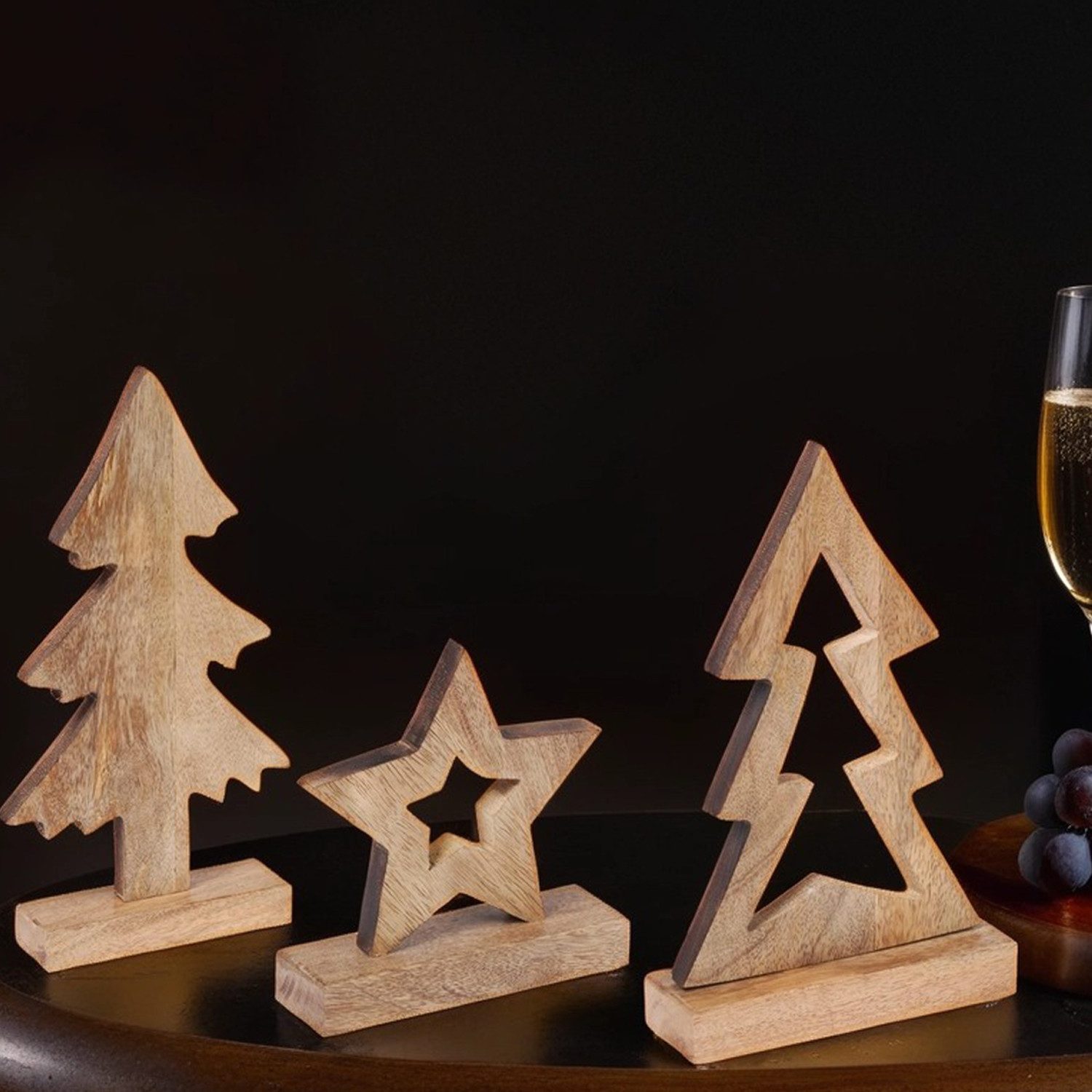 Marrakesch Orient & Mediterran Interior Weihnachtsfigur 3er Set Weihnachtsdeko aus Holz Christbaum handgemacht in Braun 29 cm (Set, 3 St., 3tlg), Handarbeit