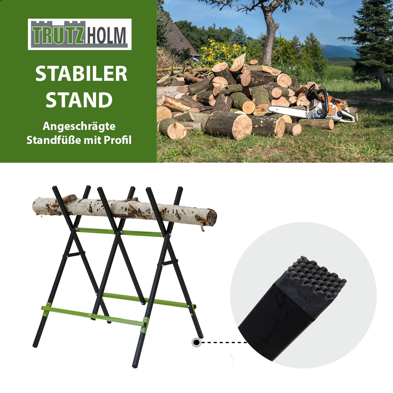TRUTZHOLM Sägebock Holzsägebock klappbar Stahl pulverbeschichtet 100 kg Traglast, klappbar,3-fach verstellbar,robust – Bild 5 von 5