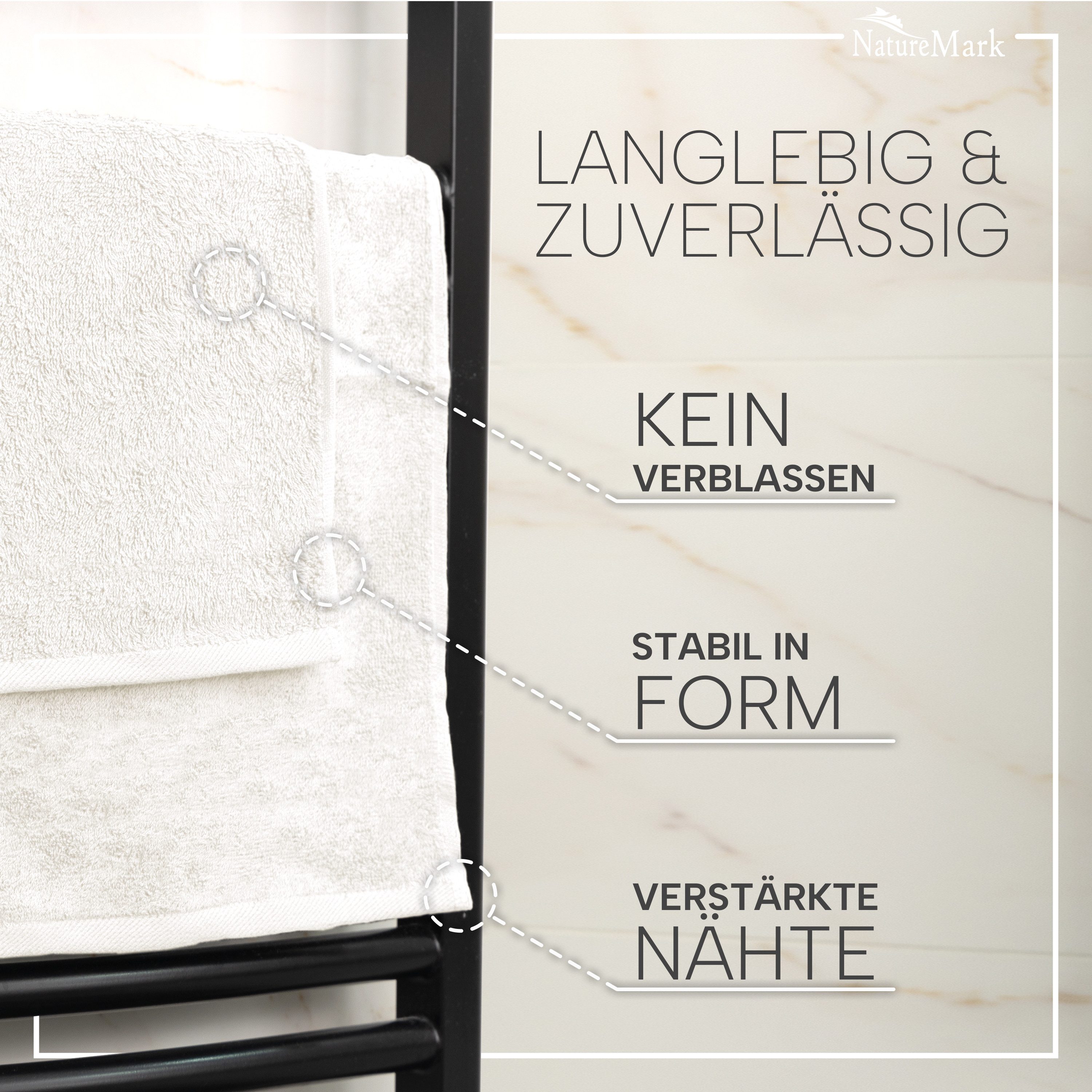 NatureMark Gästehandtuch 20er-Sparpack Frottier Gästetücher 30x50cm, 100% Baumwolle (20-St), Gästehandtuch 30x50cm Naturweiß – Bild 4 von 5