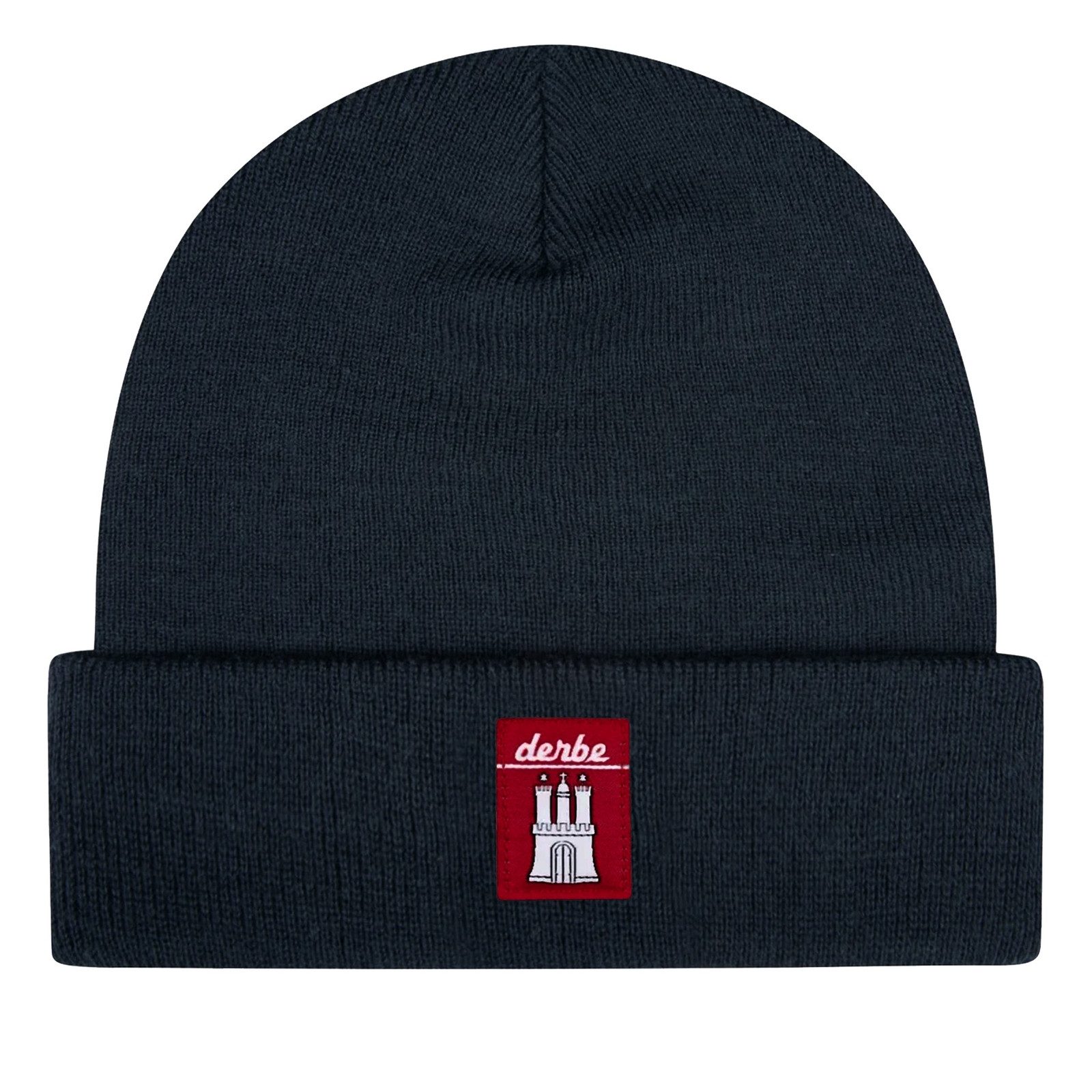 Derbe Strickmütze Mütze Bonnet mit Logo-Patch auf Vorderseite