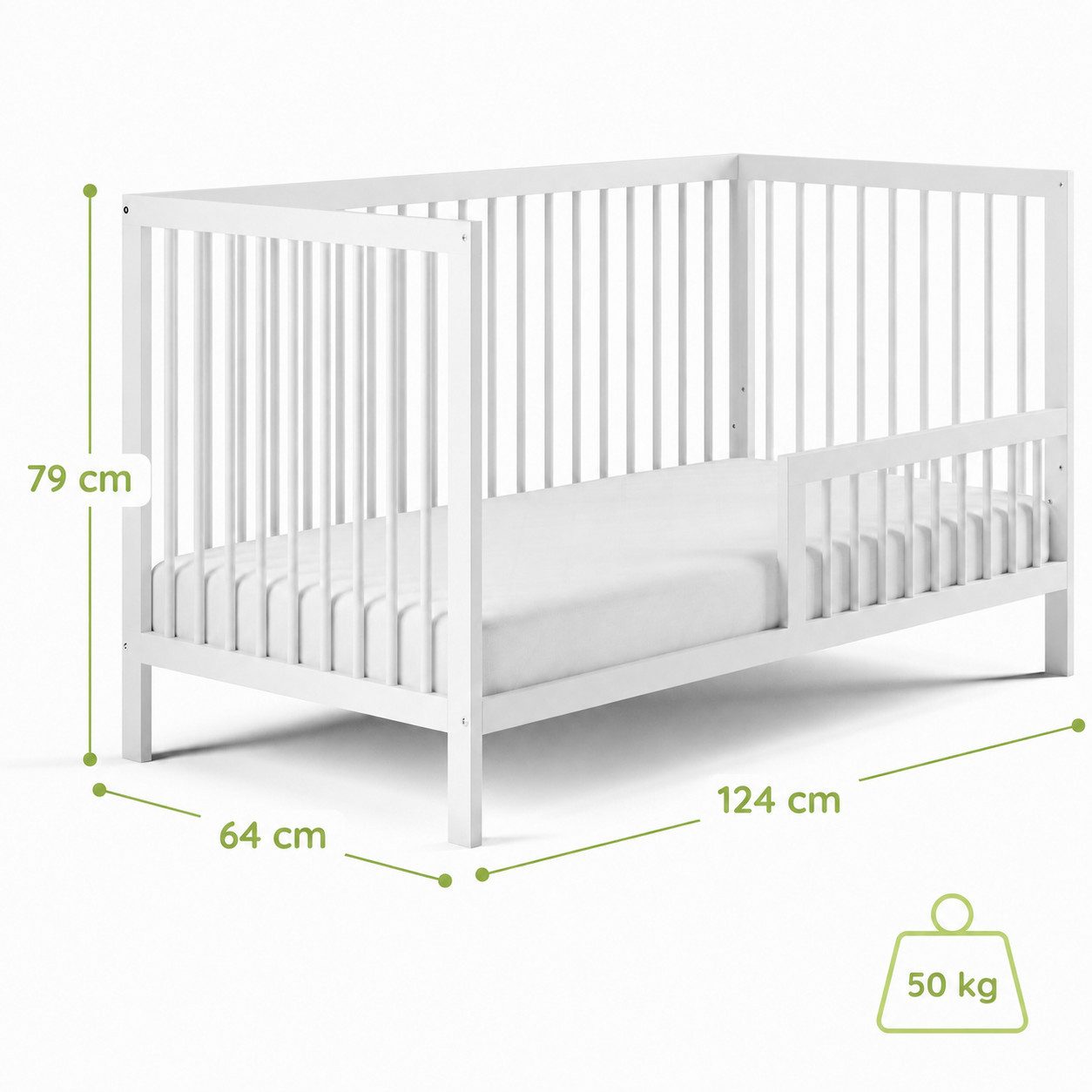 Kids Collective Babybett Kinderbett Gitterbett Baby Bett mit Rausfallschutz 60x120 70x140, stabiles Buchenholz, made in Europe 60x120 cm Weiß