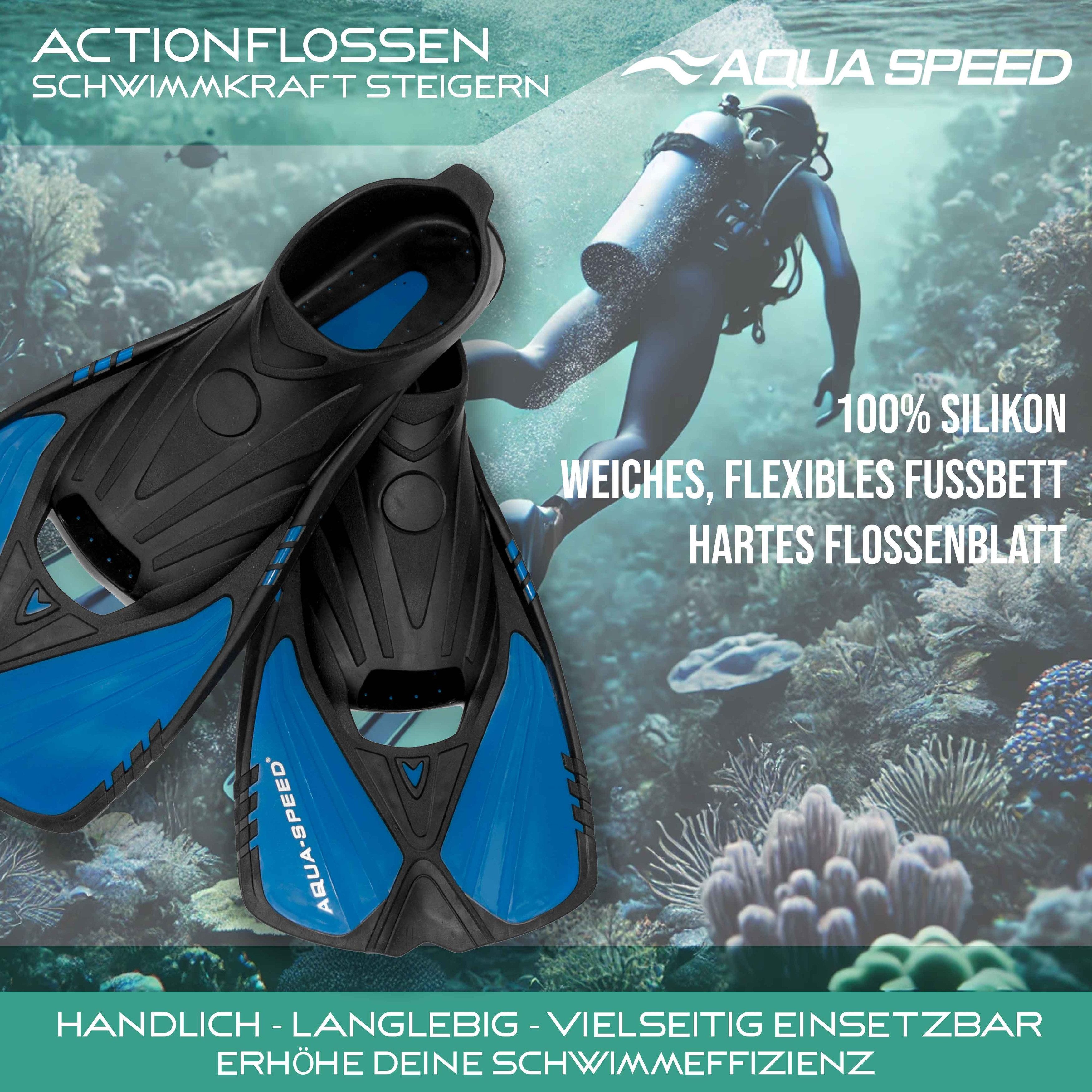 Aqua Speed Flosse Action Unisex Schnorchelflossen Taucherflossen Schwimmflossen 36-45, perfekte leichte Allround Kurz-Flossen Trainingsflossen