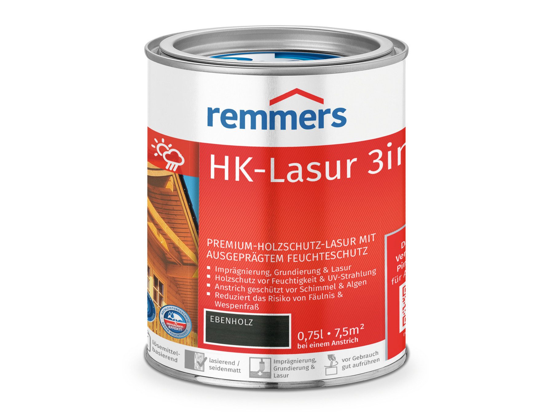Remmers Holzschutzlasur HK-Lasur 3in1 0,75 Liter, 3facher Holzschutz mit Imprägnierung + Grundierung + Lasur