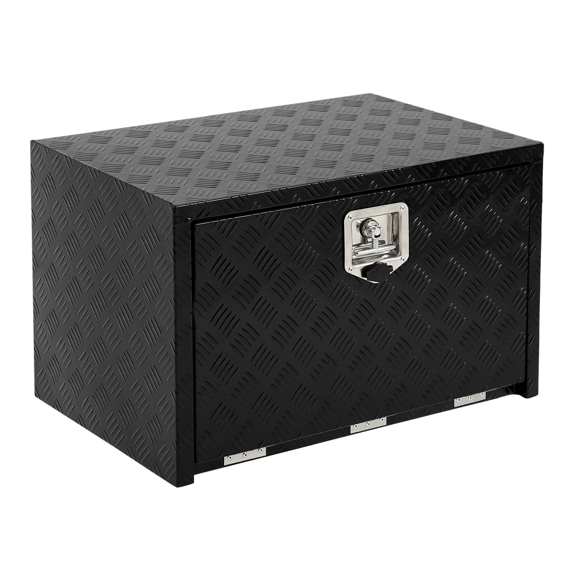GarveeMore Anhänger-Deichselbox Unterbau-Toolbox aus Aluminium, fünffach gerippt, 45×45 cm (1 St), abschließbar, wasserdicht, für LKW/Anhänger/Wohnmobil, silber/schwarz