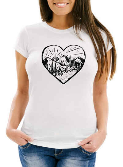 Neverless Print-Shirt Damen T-Shirt Wandern Berge Naturfreunde Adventure Camping Fashion Streetstyle Neverless® mit Print