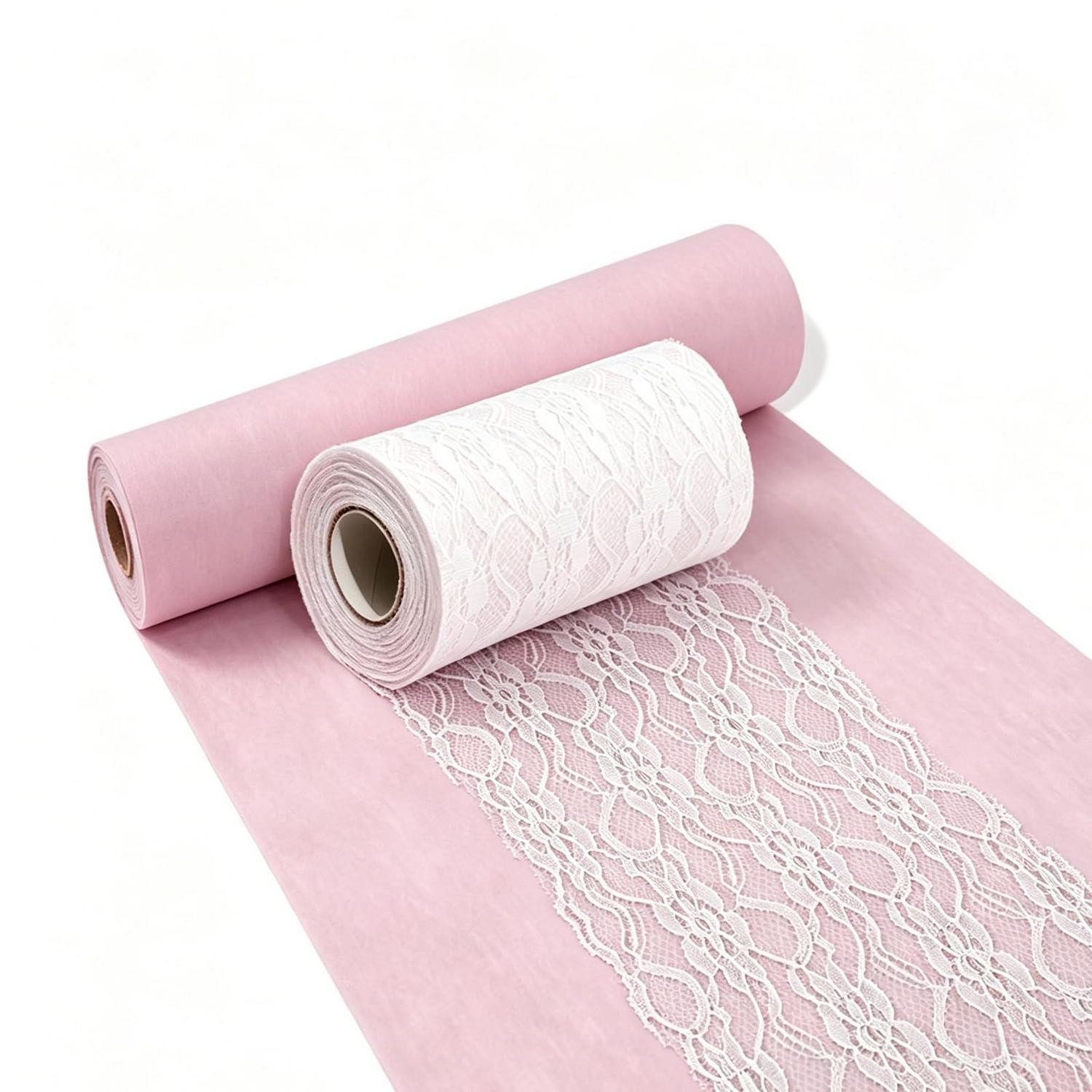 LuxusKollektion Tischband Tischläufer Set Hellrosa/Weiss Spitze (1-tlg)