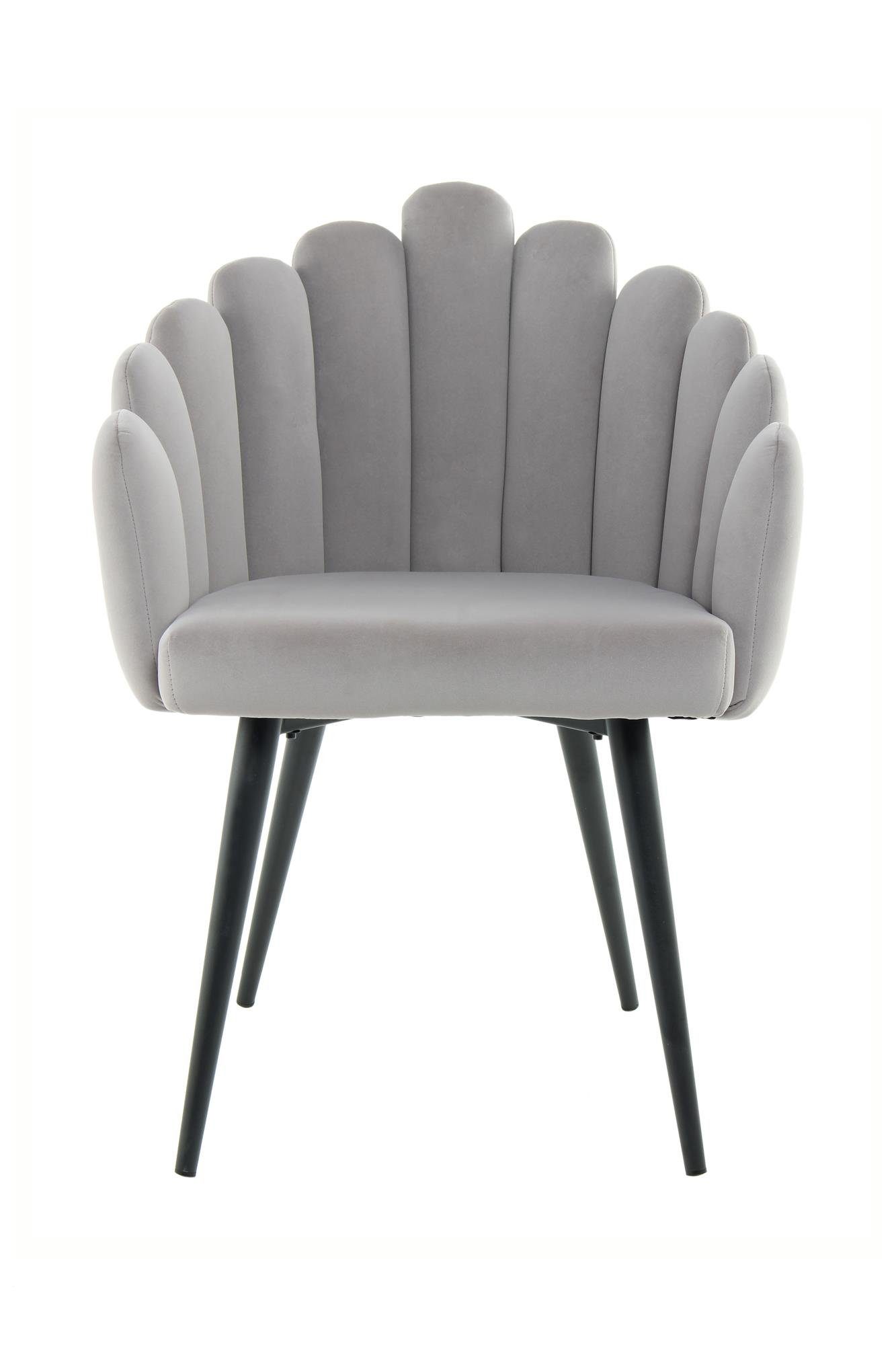 Qiyano Stuhl Sessel Samt-Stuhl Grau Wohnzimmer | Grau mit Armlehne Muschel-Form