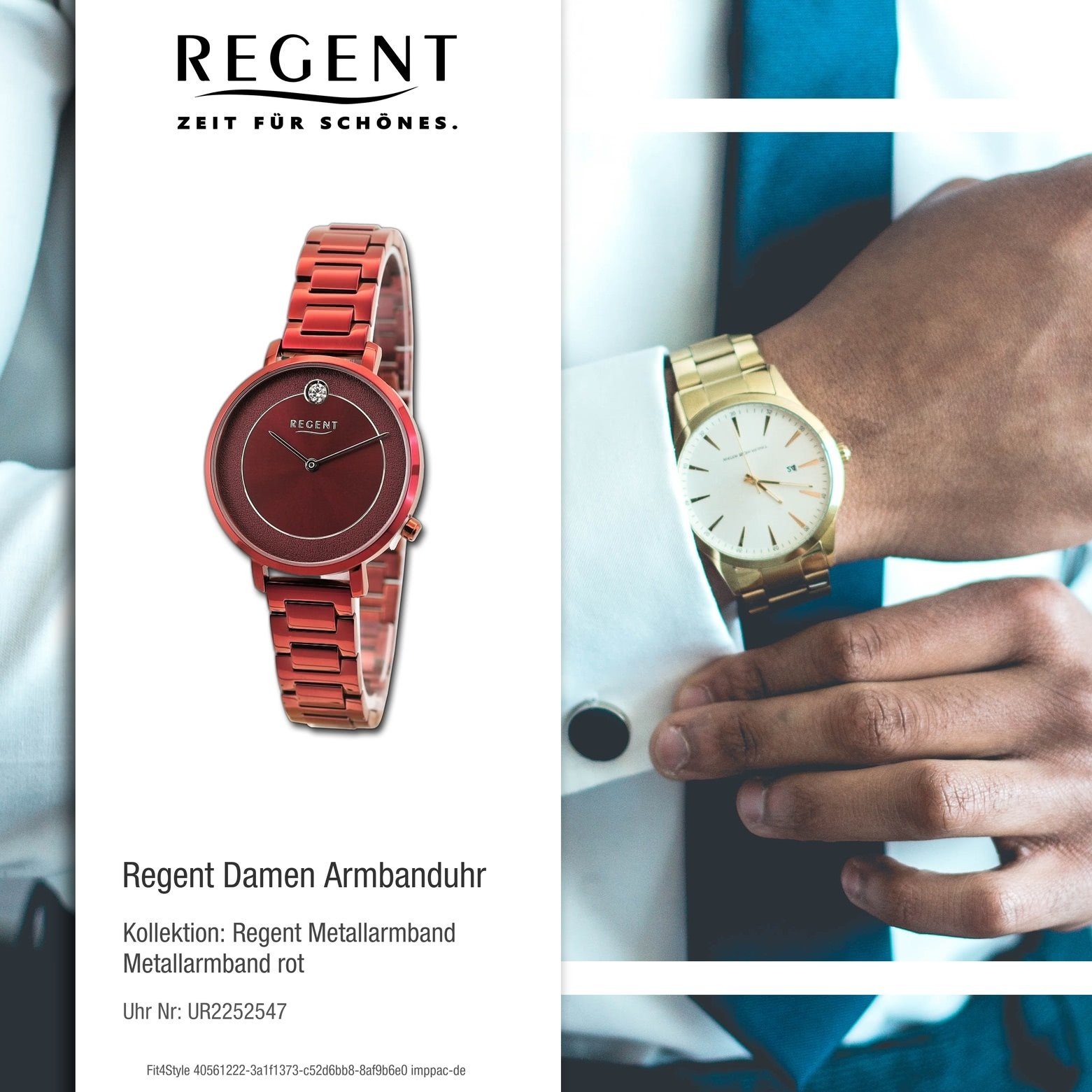 35mm), Regent (ca. extra Damen Quarzuhr groß Metallarmband Damen rund, Analog, Regent Armbanduhr Armbanduhr