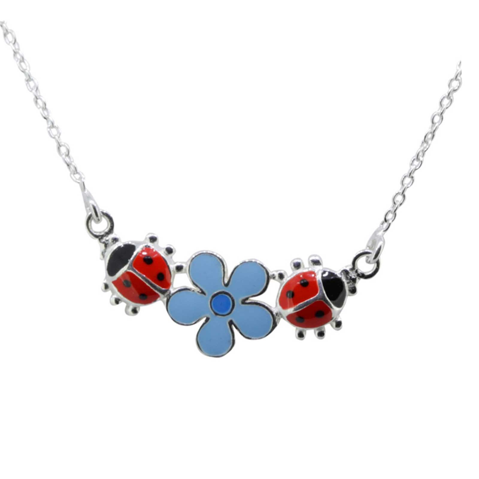 schmuck23 Kettenanhänger Kette mit Anhängern Marienkäfer 925 Silber Kinder Mädchen (Halskette mit Anhänger), Silberanhänger Kettenanhänger Kinderschmuck Halskette