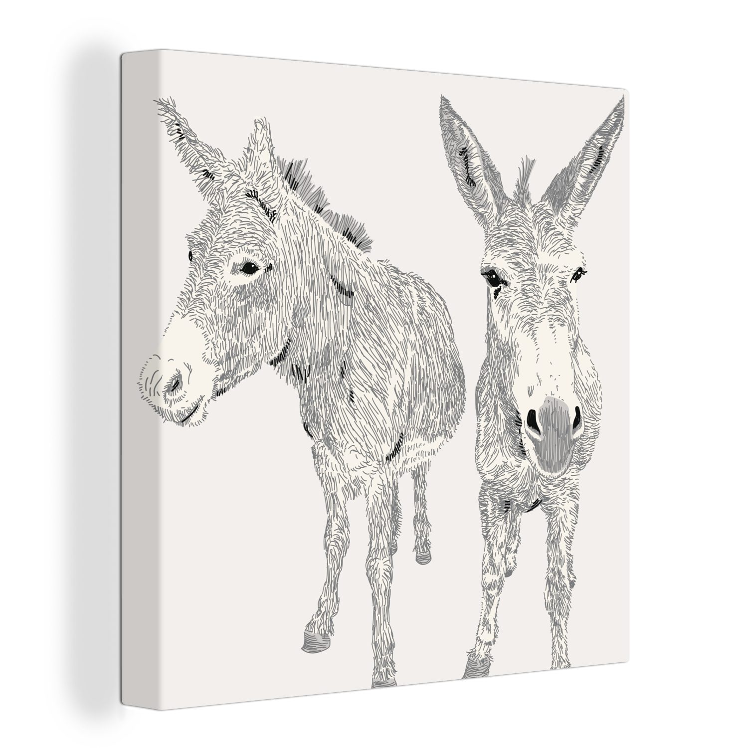 OneMillionCanvasses® Leinwandbild Eine Illustration von zwei Eseln, (1 St), Leinwand Bilder für Wohnzimmer Schlafzimmer