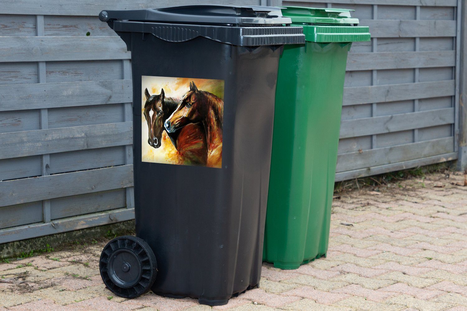 MuchoWow Wandsticker Malerei - - Ölgemälde Abfalbehälter (1 Tiere St), Mülleimer-aufkleber, Container, Pferde - Mülltonne, Sticker