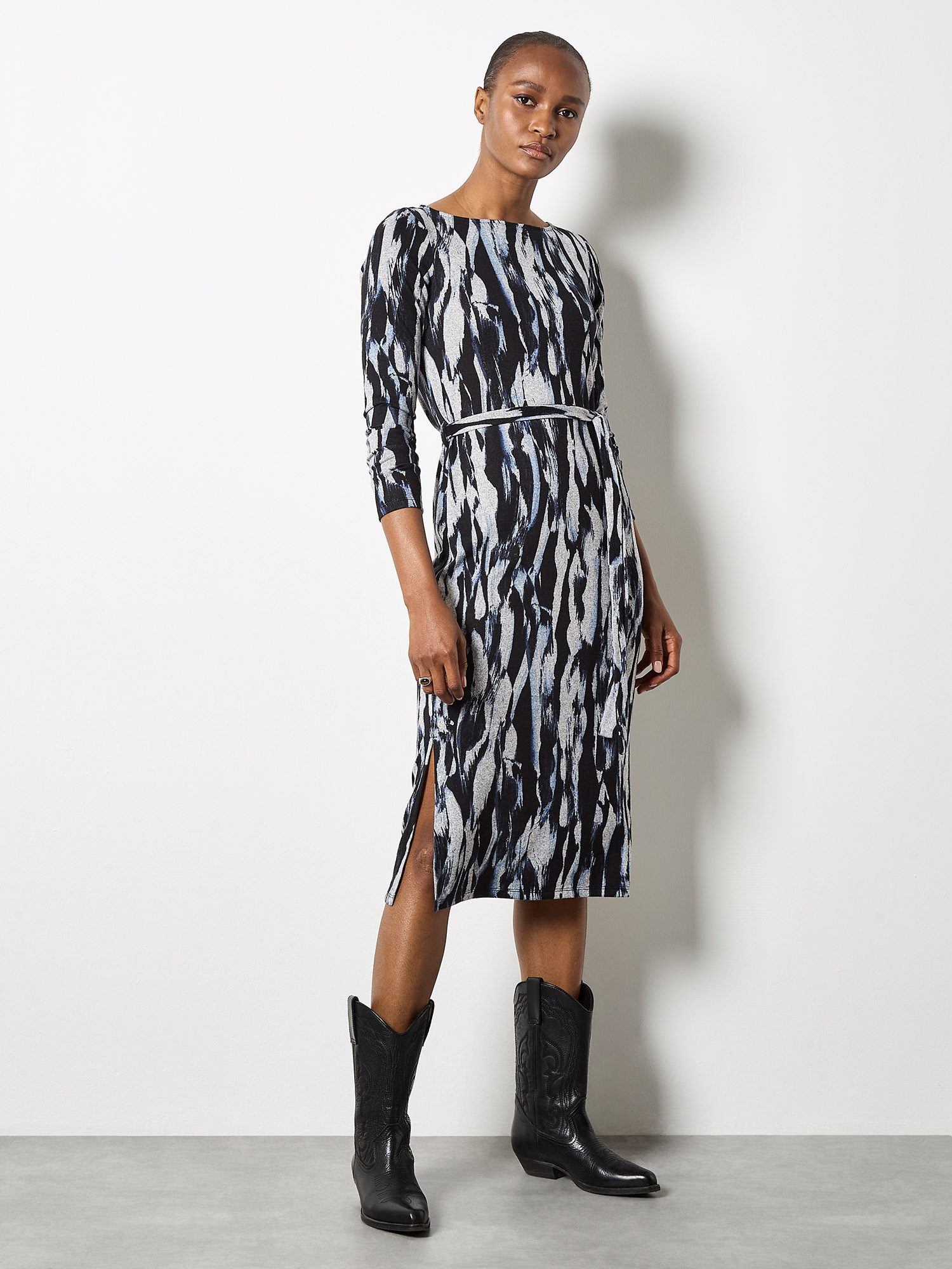 Apricot Druckkleid Midikleid (2-tlg) mit Pinselstrichmuster günstig online kaufen