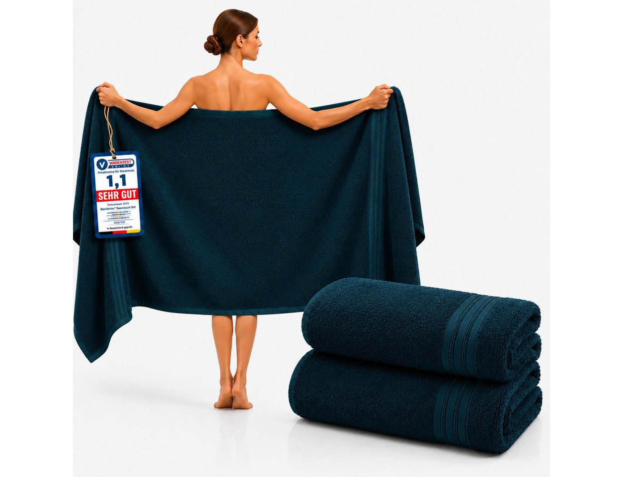 Komfortec Saunatuch 2er Set extra Große - Premium Badetuch - 80x200 XXL, Frottee (2-St), extra Große, 100% Baumwolle, Weich, Schnelltrocknend