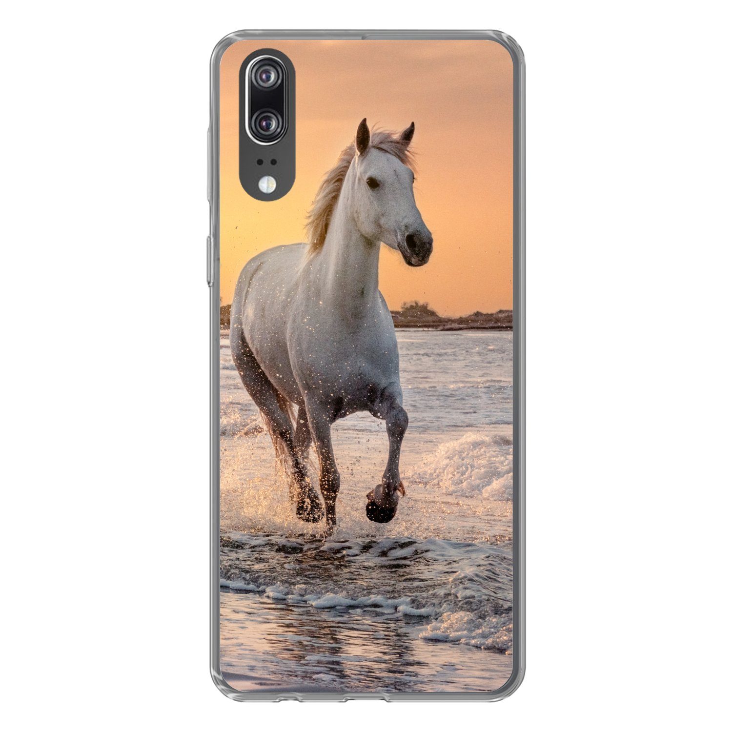 MuchoWow Handyhülle für Huawei P20 Pferde - Sonne - Meer - Strand - Tiere, Handy Case, Silikon, Bumper Case Dünn