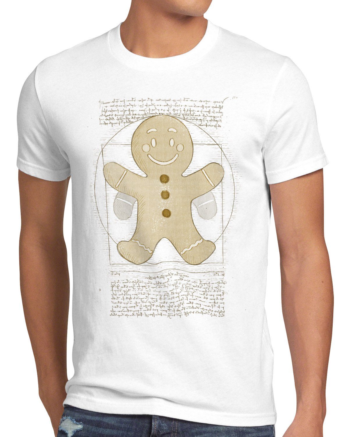 weihnachtsmarkt weiß Vitruvianischer Lebkuchenmann Herren T-Shirt Print-Shirt style3 pfefferkuchen