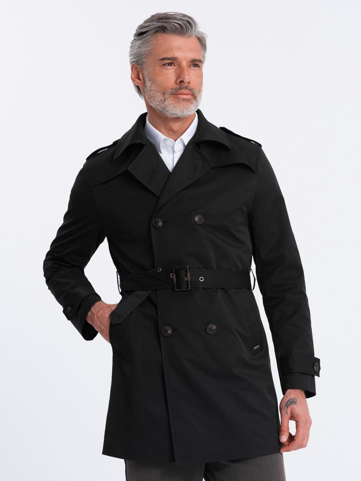 OMBRE Trenchcoat Herren-Trenchcoat SLIM FIT mit Gürtel breites Revers