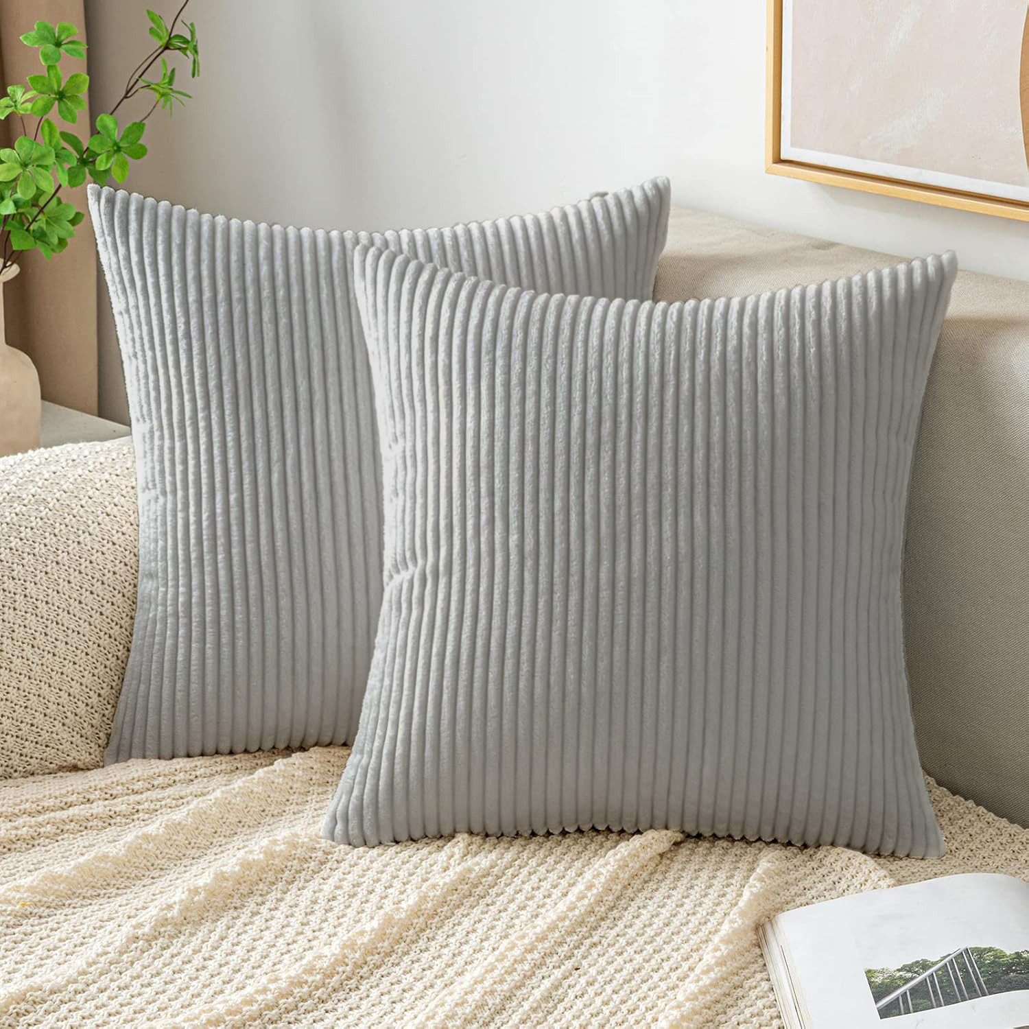 OKWISH Kissenbezüge 2er Set Kordsamt gestreiftes Kissenhülle Dekokissen, (2 günstig online kaufen