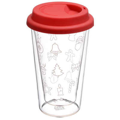 GRÄWE Glas GRÄWE Thermobecher mit rotem Silikon-Trinkdeckel, 300 ml, Weihnachten, Glas