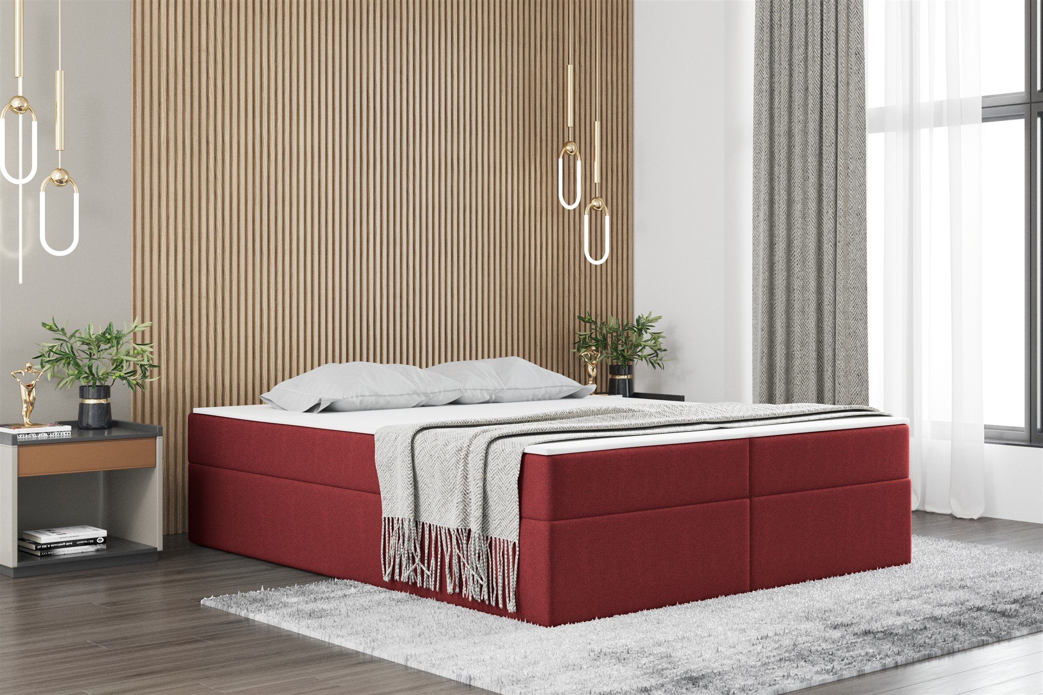 Fun Möbel Boxbett Dachschräge-Schlafzimmerbett PRIMA Überlänge in Stoff Soro (inkl. Bettkasten und Topper), ohne Kopfteil, Überlänge 220cm