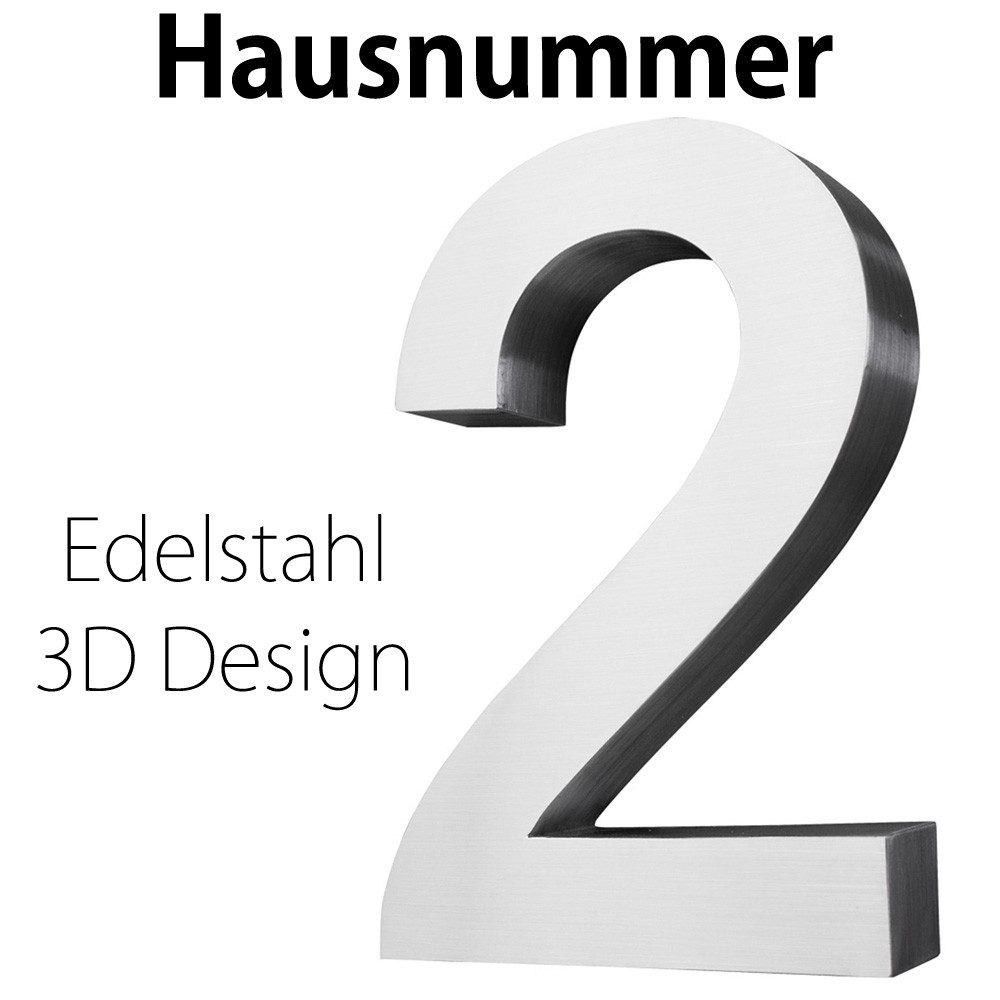 V2Aox Hausnummer Edelstahl Hausnummer 20 cm Hausnummernschild Hausnummer 2 Schild 3D