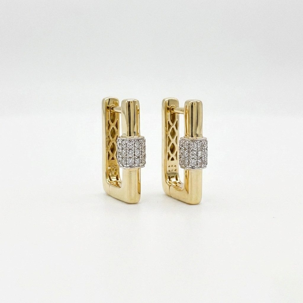 Suzan Gold Creolen-Set Suzan Gold® 375 Echtgold Huggie-Creolen für Damen mit pavébesetztem