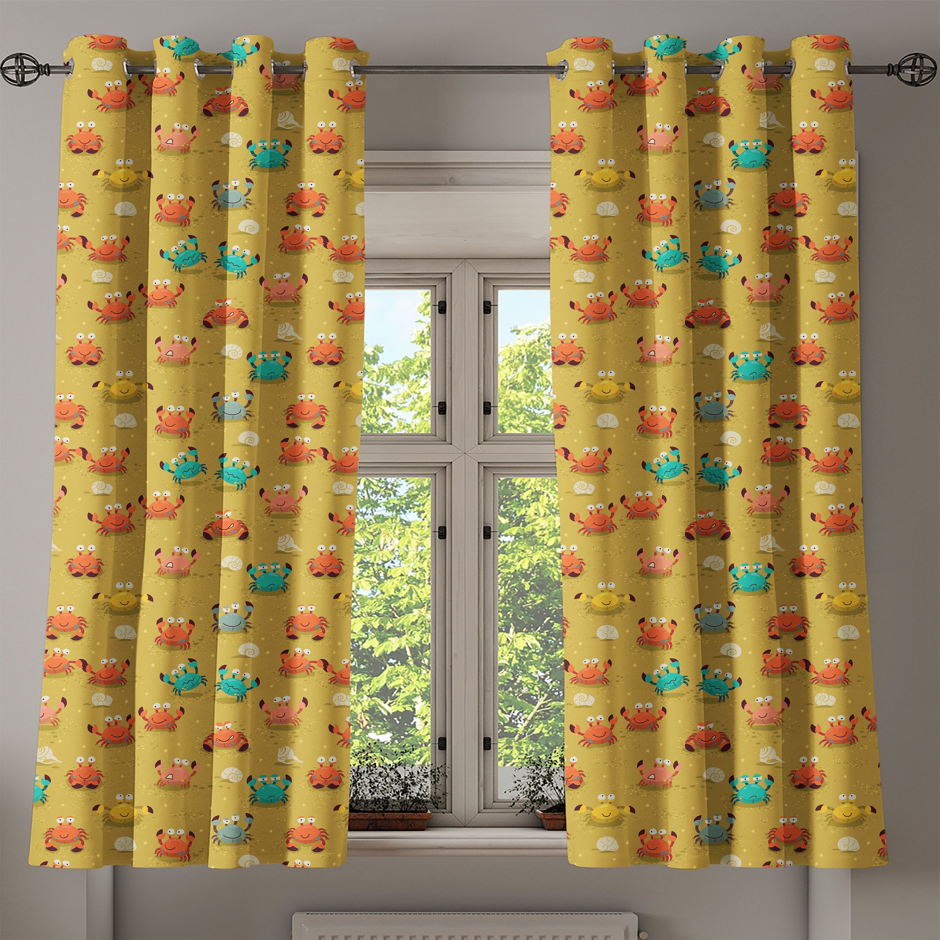 Abakuhaus, Wohnzimmer, und Karikatur für Gardine Schlafzimmer Shells Star Dekorative 2-Panel-Fenstervorhänge Muster