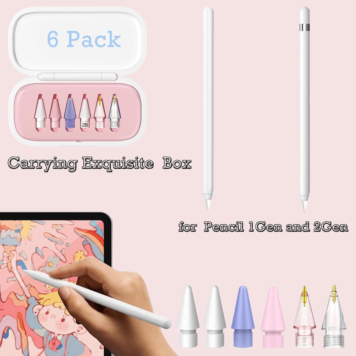 FELIXLEO Regenschirm-Wanderstock 6 Stück Ersatzspitzen für Apple Pencil 1/2/Pro, Präzise Stift.