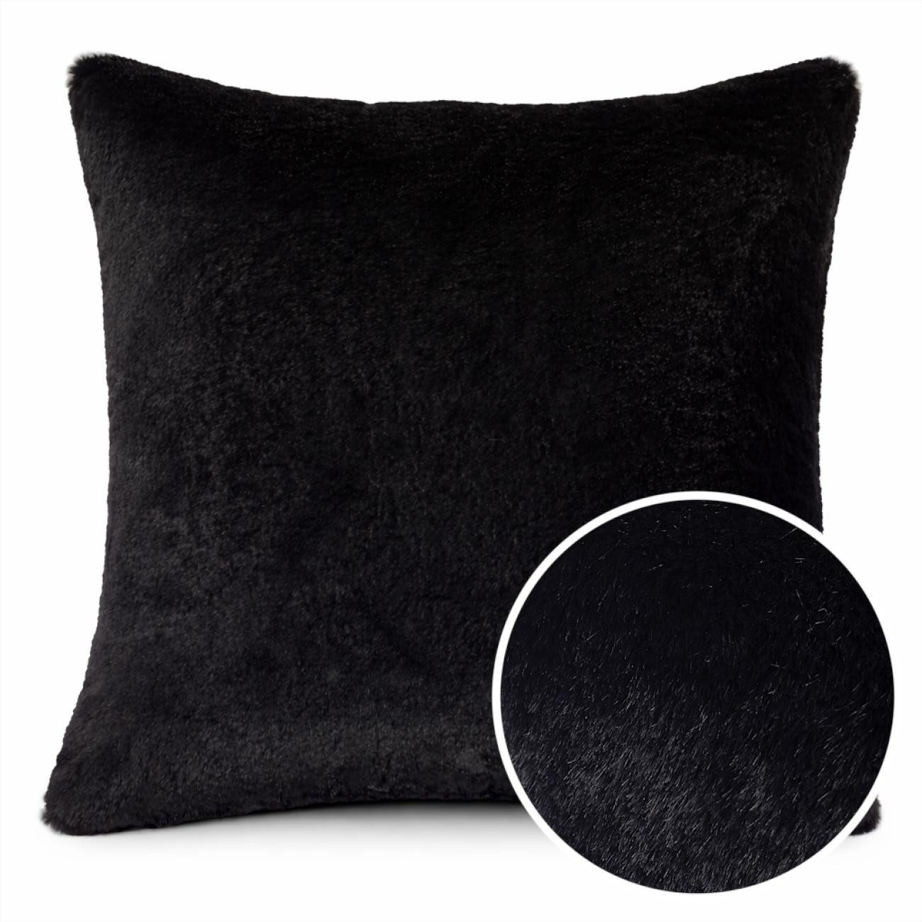 ANRO Dekokissen PLÜSCH Bär Schlicht Kunstfell Sofakissen Kuschelkissen Flauschig, sehr weich & kuschelig 50x50cm OHNE Füllung Uni-Einfarbig Schwarz