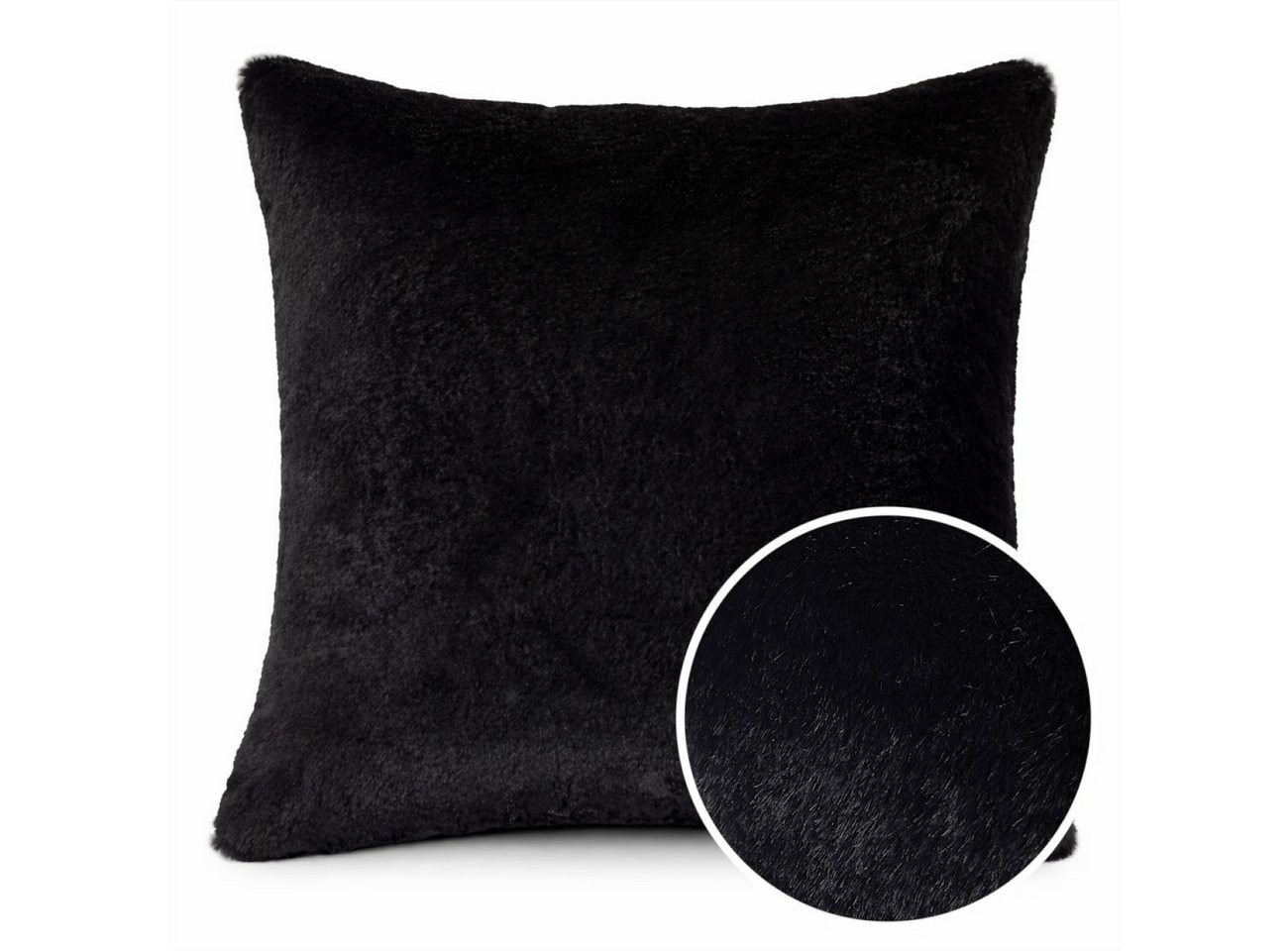 ANRO Dekokissen PLÜSCH Bär Schlicht Kunstfell Sofakissen Kuschelkissen Flauschig, sehr weich & kuschelig 40x40cm OHNE Füllung Uni-Einfarbig Schwarz
