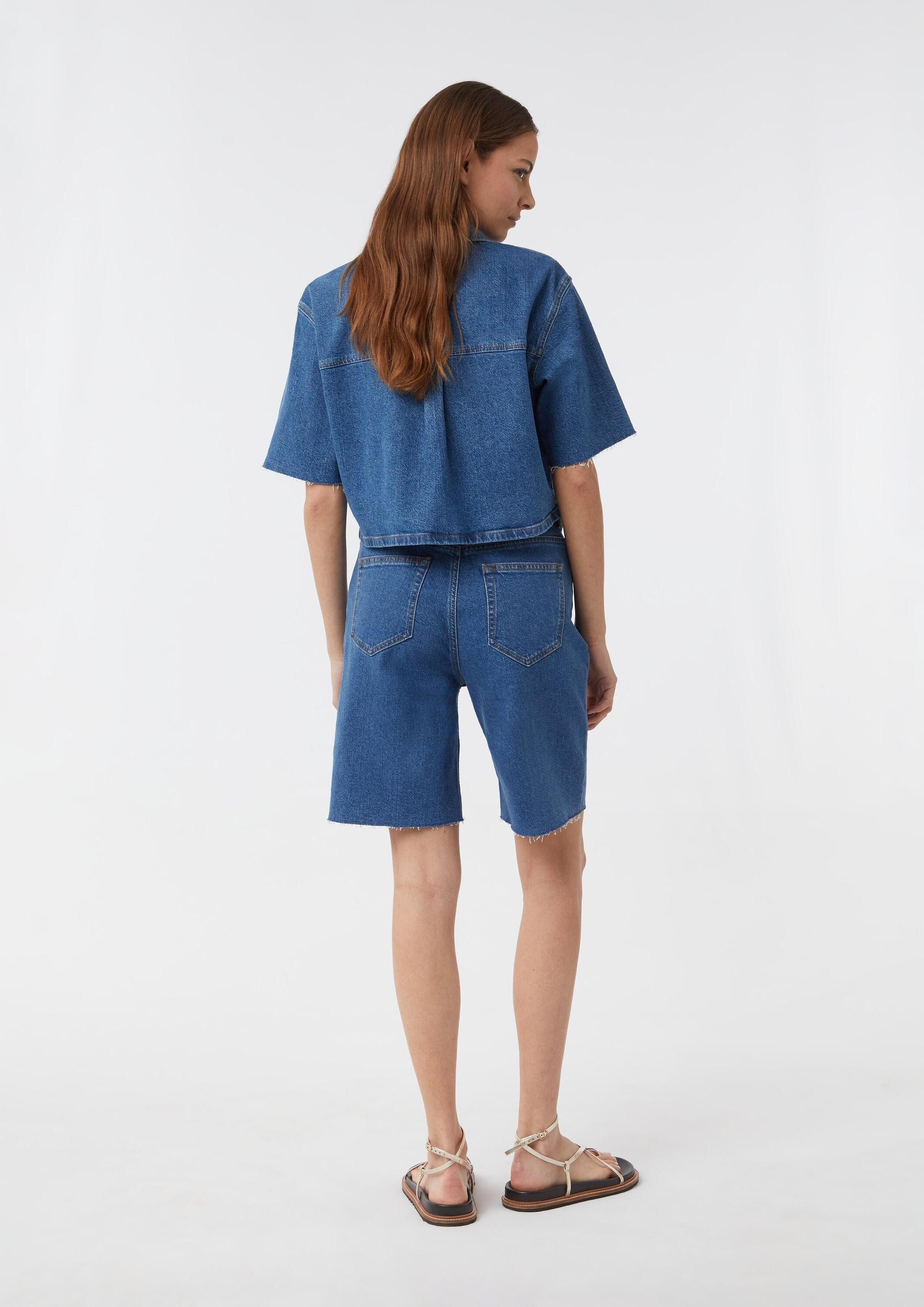 comma Kurzarmbluse Bluse Kurzes Denim-Hemd im Boxy Fit