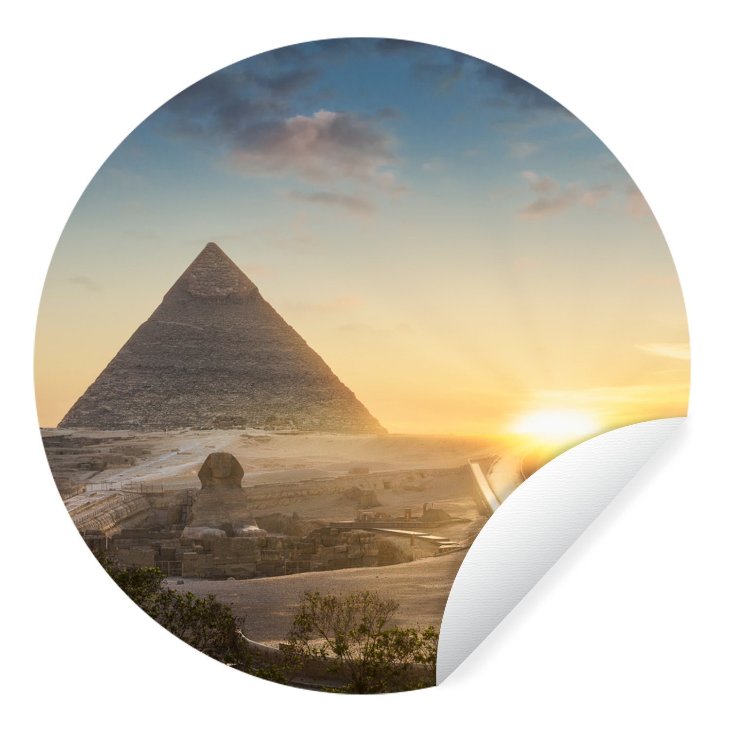 MuchoWow Wandsticker Sonnenuntergang neben der Kairoer Pyramide - Ägypten (1 St), Tapetenkreis für Kinderzimmer, Tapetenaufkleber, Rund, Wohnzimmer