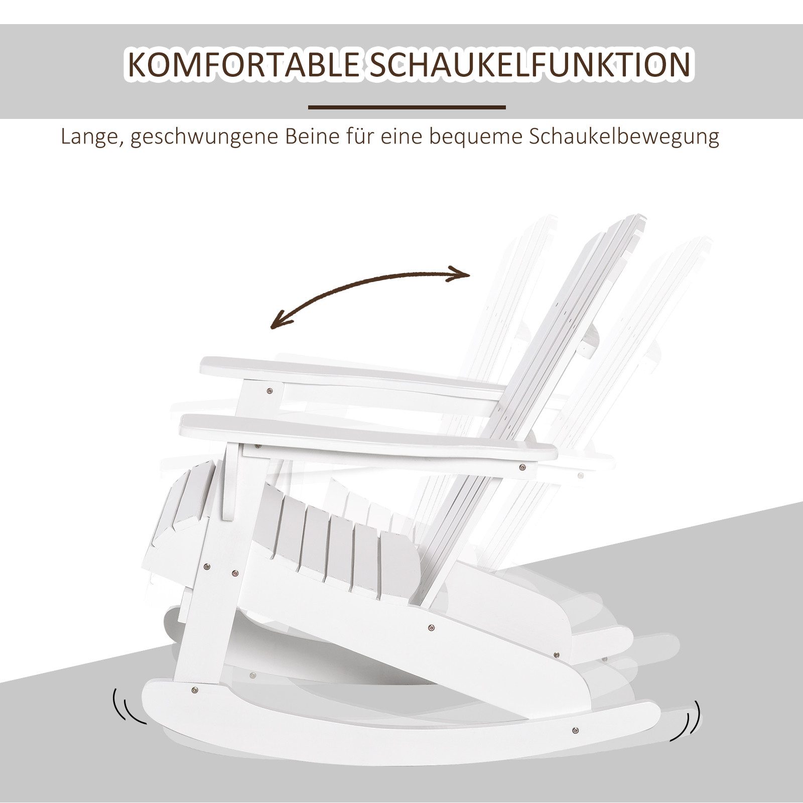 CHICFURN Schaukelstuhl Adirondack Schaukelsessel für Garten und Balkon (Packung, 1 St), Wetterfest, Weiß, 77 × 94 × 97 cm
