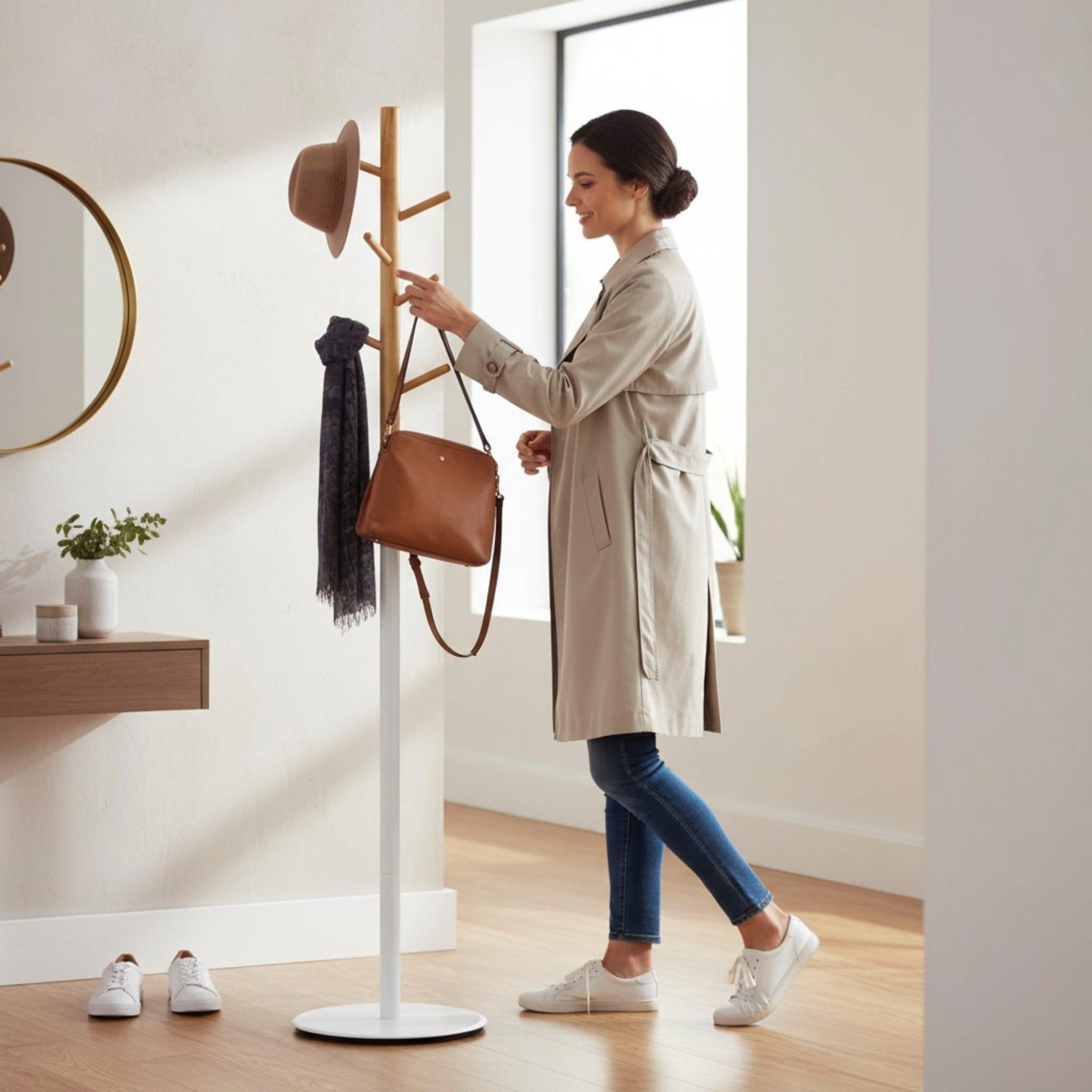 HAKU Garderobenständer Kleiderständer, Standgarderobe, rund - aus Massivholz Braun - Ø/H 30/173 cm