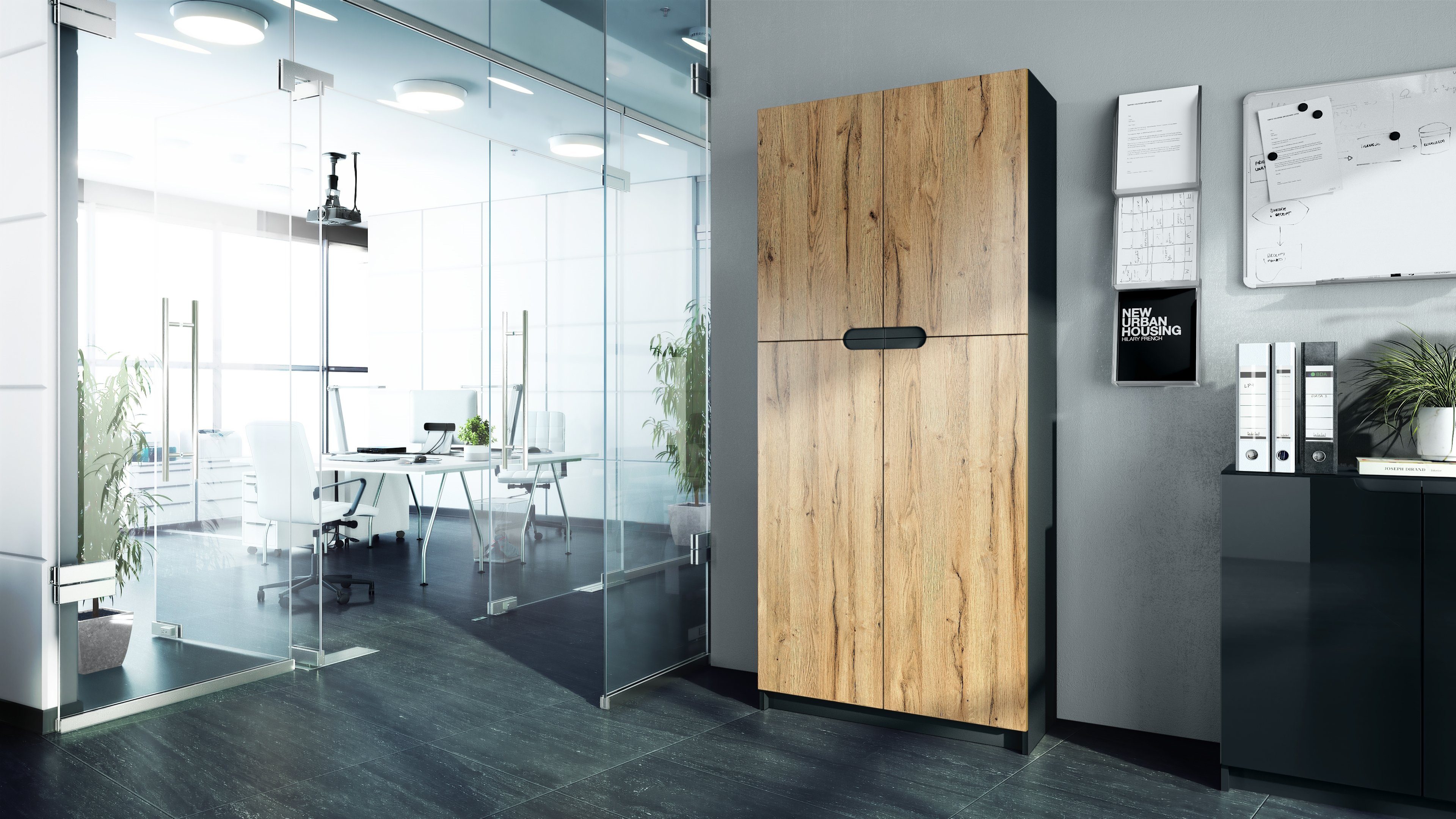 Vladon Aktenschrank Logan (Aktenschrank, mit 5 Fächern und 4 Türen) Schwarz günstig online kaufen