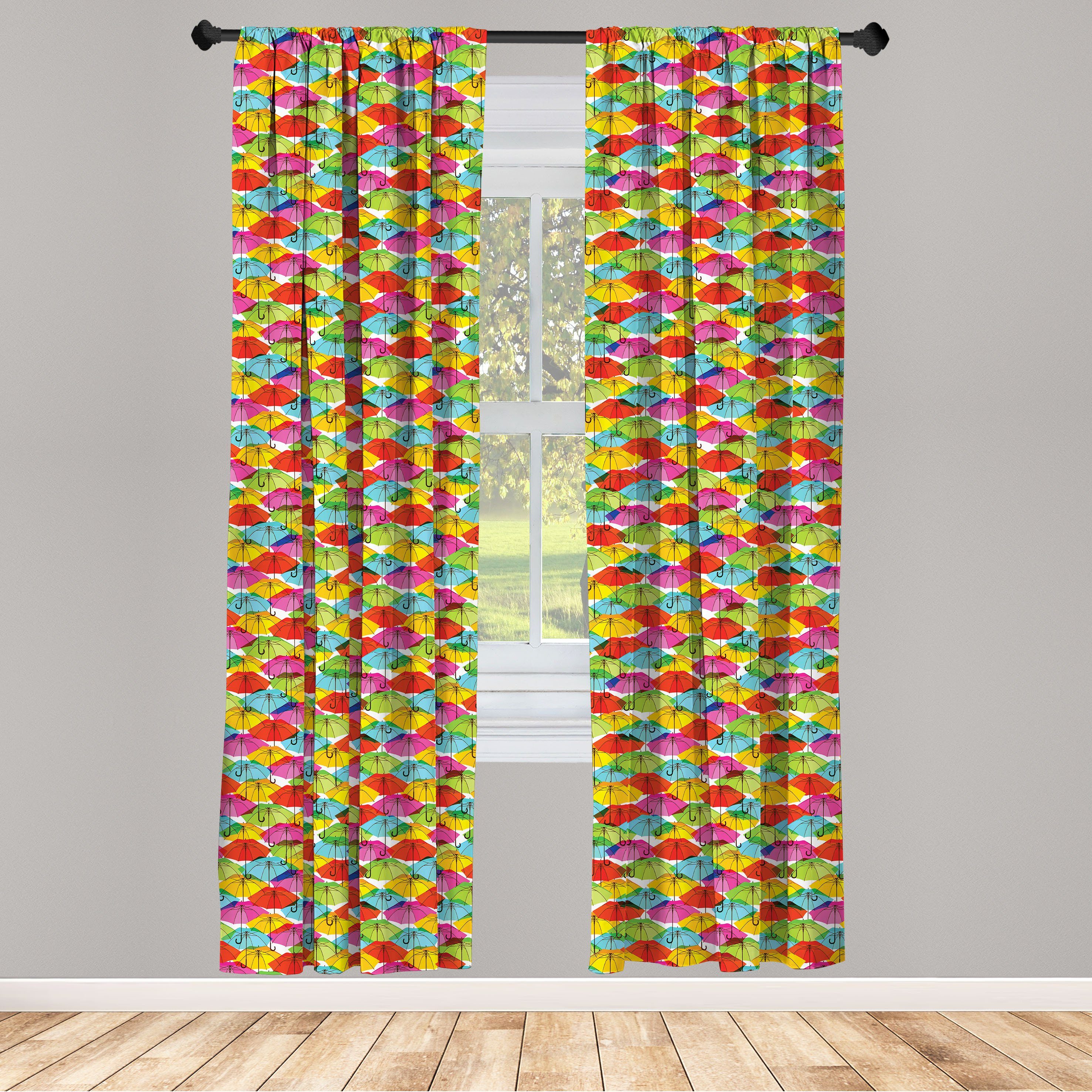 Gardine Vorhang für Abakuhaus, Vivid Schlafzimmer Dekor, Wohnzimmer Regenschirm Regenschirme Microfaser