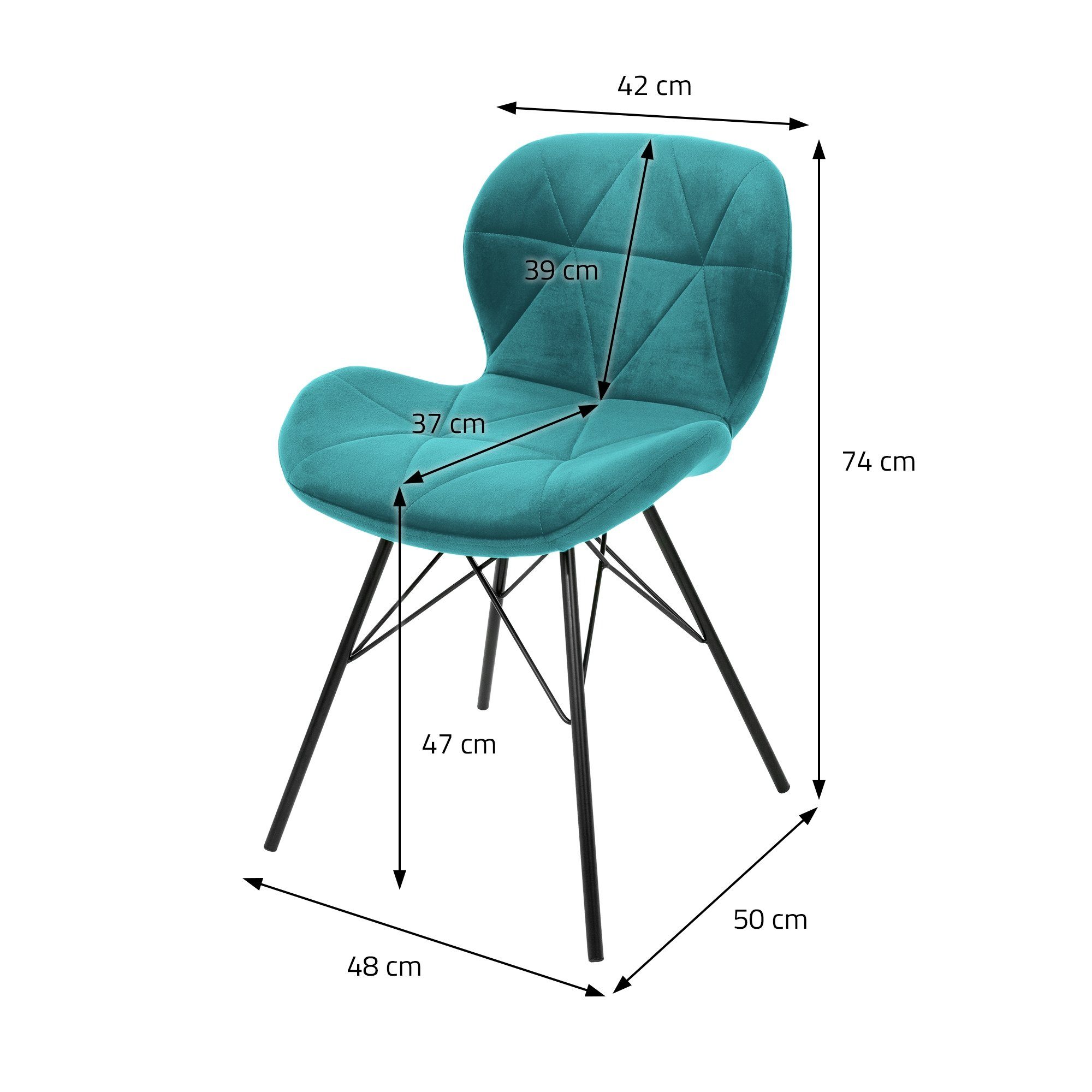 Türkis ML-DESIGN Küchenstuhl Wohnzimmerstuhl 2er Metallbeine Set (2er Polsterstuhl Ergonomisch Stuhl Set), Samtbezug Esszimmerstühle