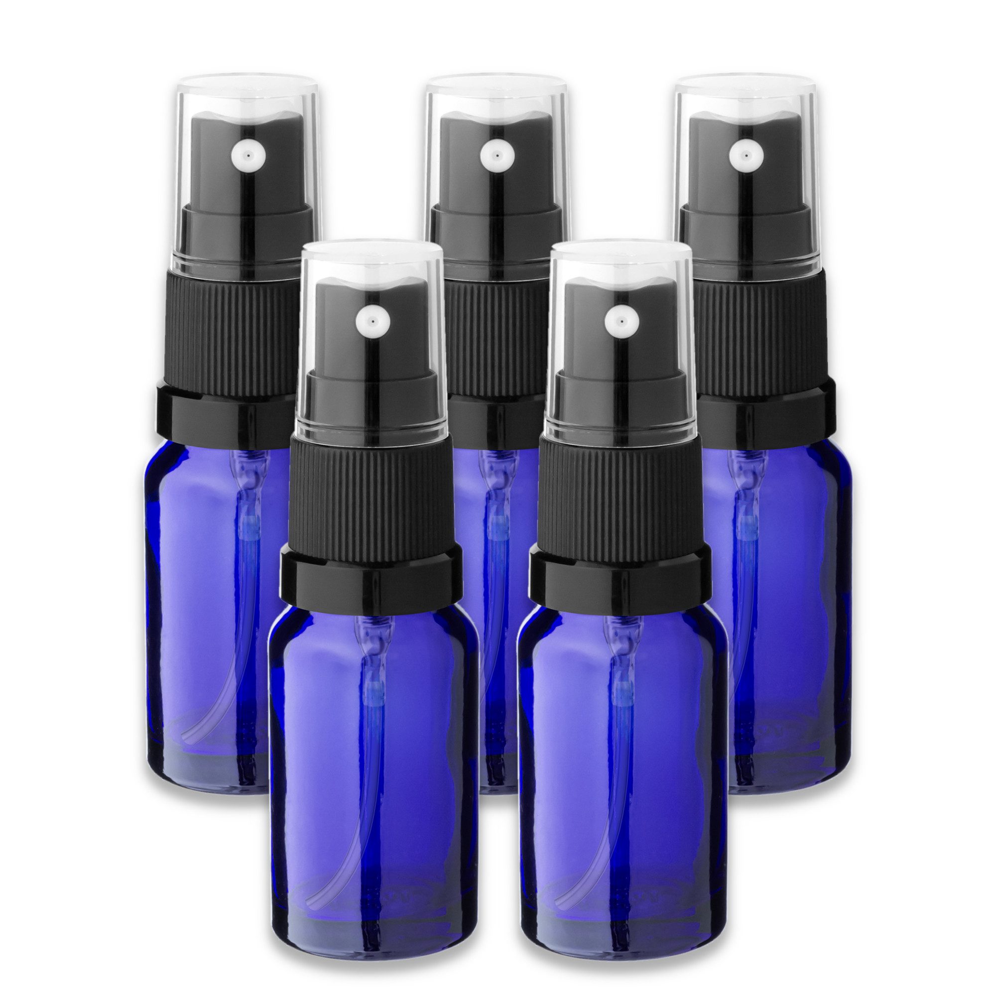 CK Verpackung GmbH Zerstäuberflasche 5x Glasflasche blau 10 ml mit schwarzem Zerstäuber Kosmetikflasche Set