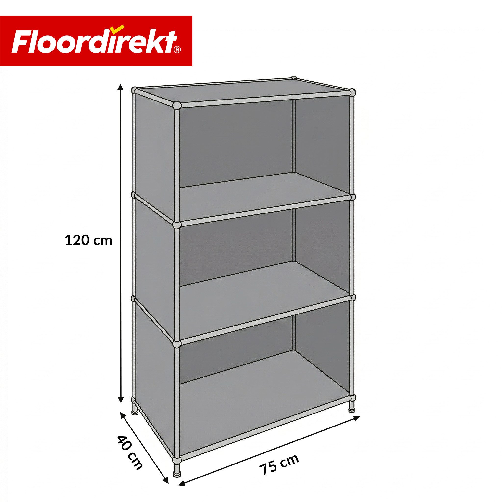 Floordirekt Bücherregal Metall Concept Epure MK-101 Standregal mit Seitenwänden, 4 Ablagen, B75×T40×H120 cm