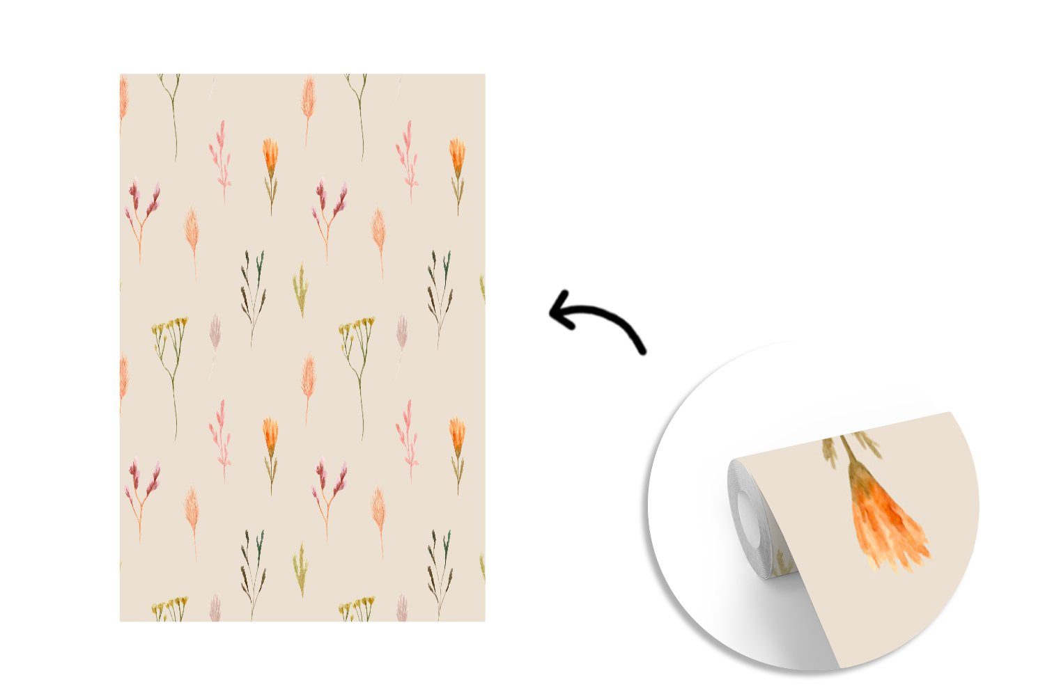(3 MuchoWow Wohnzimmer, - Tapete - Farben, Fototapete Matt, Montagefertig Wandtapete für bedruckt, Blumen St), Vinyl Pastell