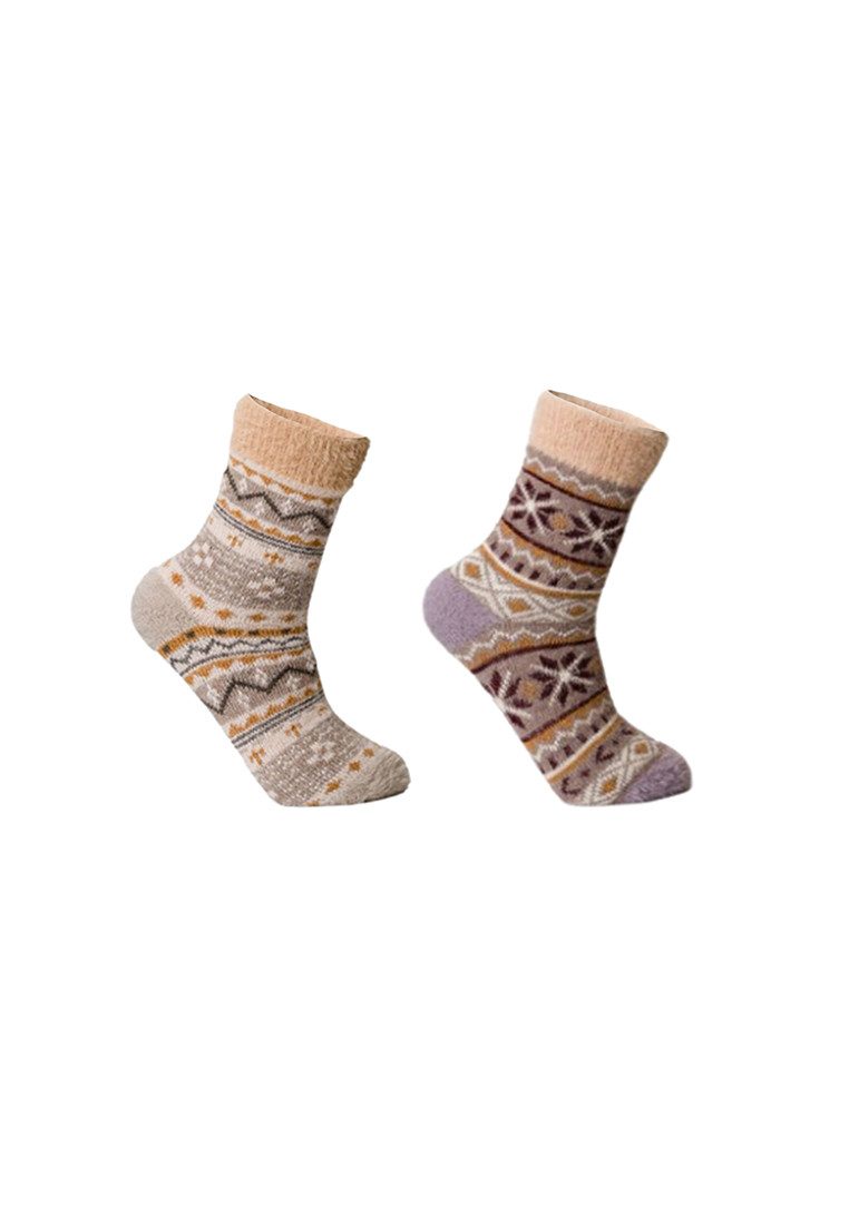 Socken Kuschelsocken Damen 2er Pack aus Baumwolle mit Norweger-Muster