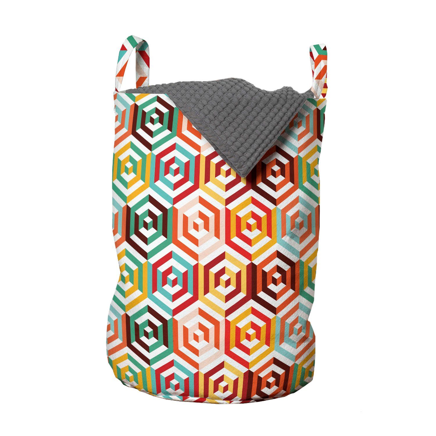 Abakuhaus Wäschesäckchen Wäschekorb mit Griffen Kordelzugverschluss für Waschsalons, Geometrisch Hexagonale Form Retro