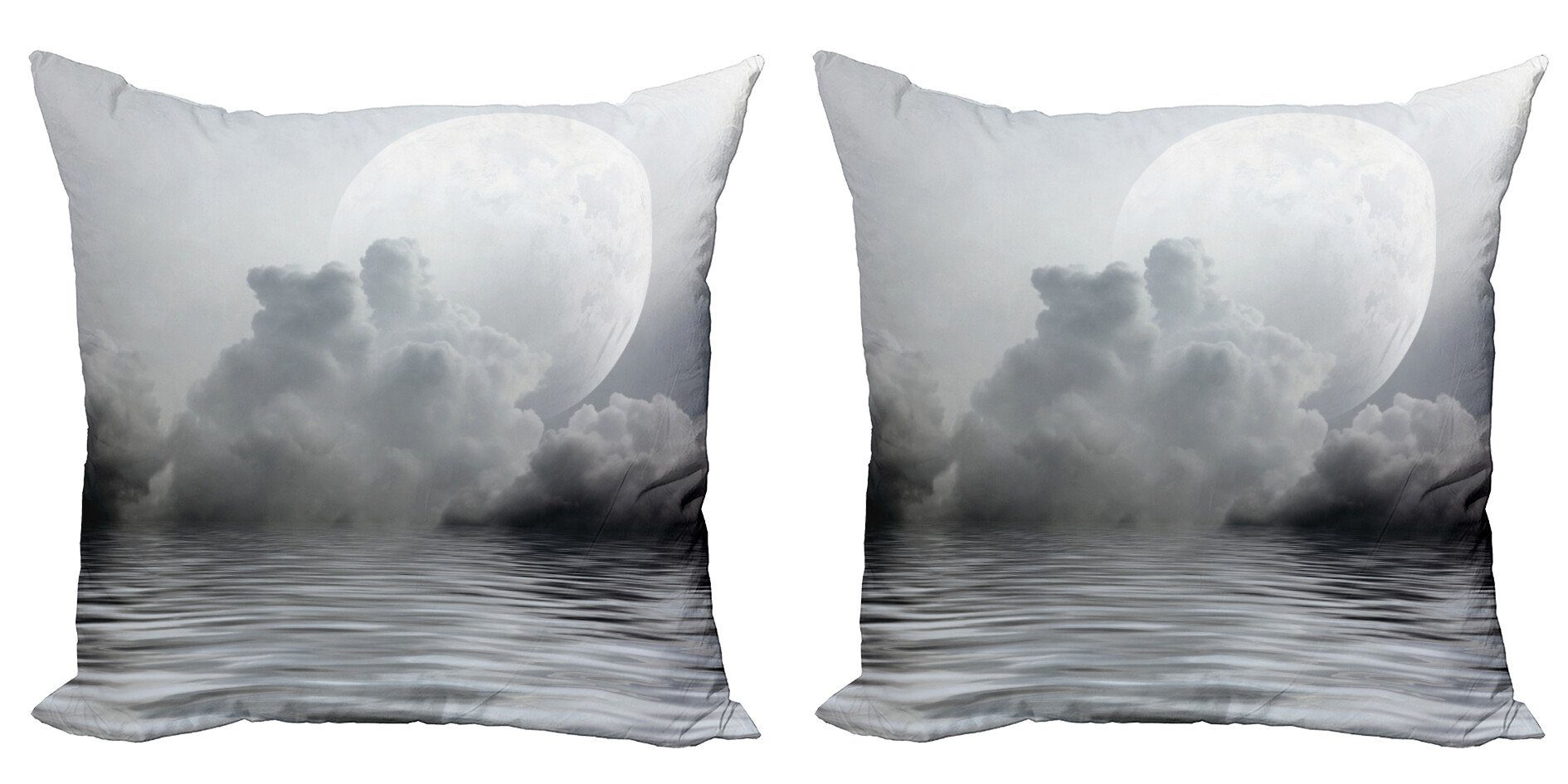Kissenbezüge Modern Accent Doppelseitiger Digitaldruck, Abakuhaus (2 Stück), Mond Ruhiges Wasser und Twilight Himmel