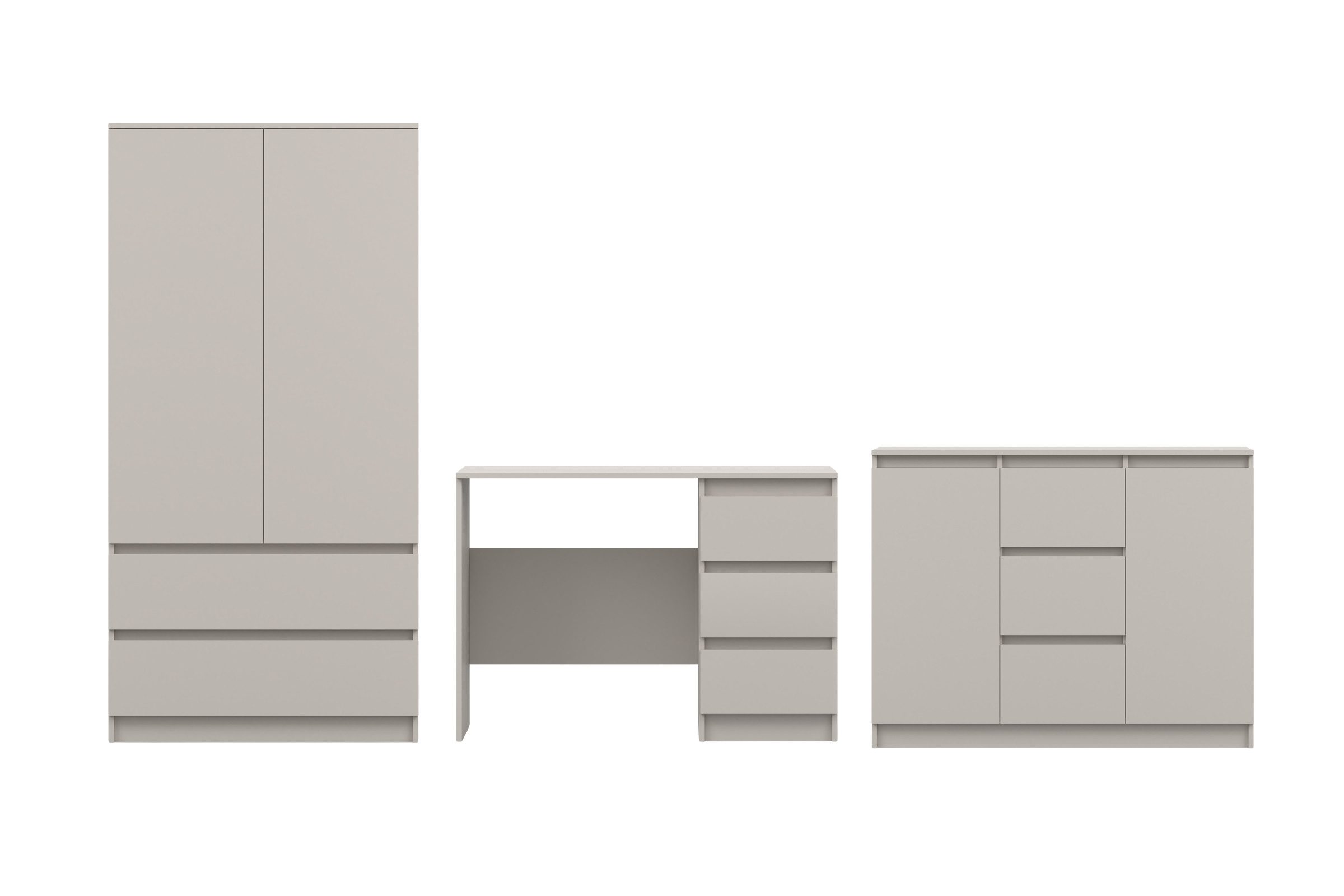 Deine Möbel 24 Jugendzimmer-Set Kinderzimmer-Set SIMO A, mit Kleiderschrank, Schreibtisch und Kommode, (Set, 3-tlg., SIMO - Kollektion), Kindermöbel-Set SIMO A in Weiß / Kaschmir