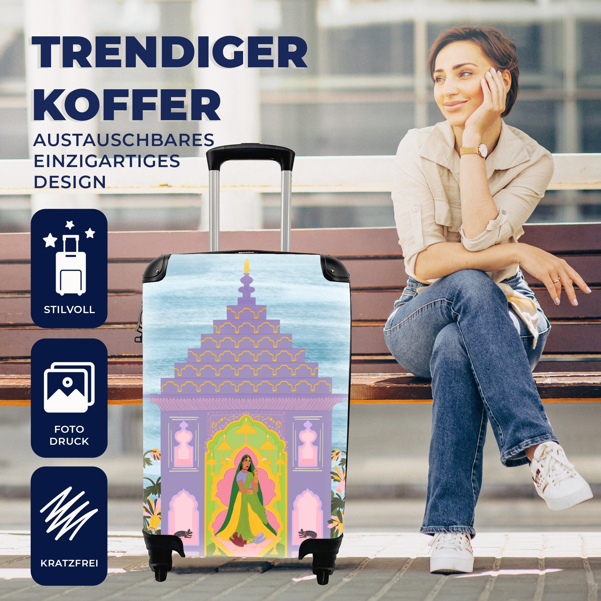 Reisekoffer rollen, 4 Pastell Handgepäck Handgepäckkoffer Rollen, - Trolley, mit MuchoWow Vintage - für Reisetasche Design, Ferien,