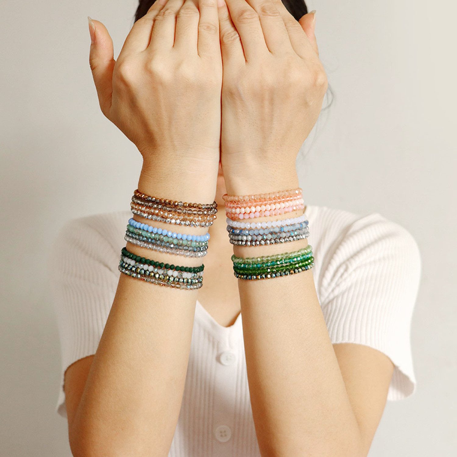 KARMA Armband Set Damenarmband Glasperlen 4er Set Rosé, Bunt, Blau, Türkis günstig online kaufen