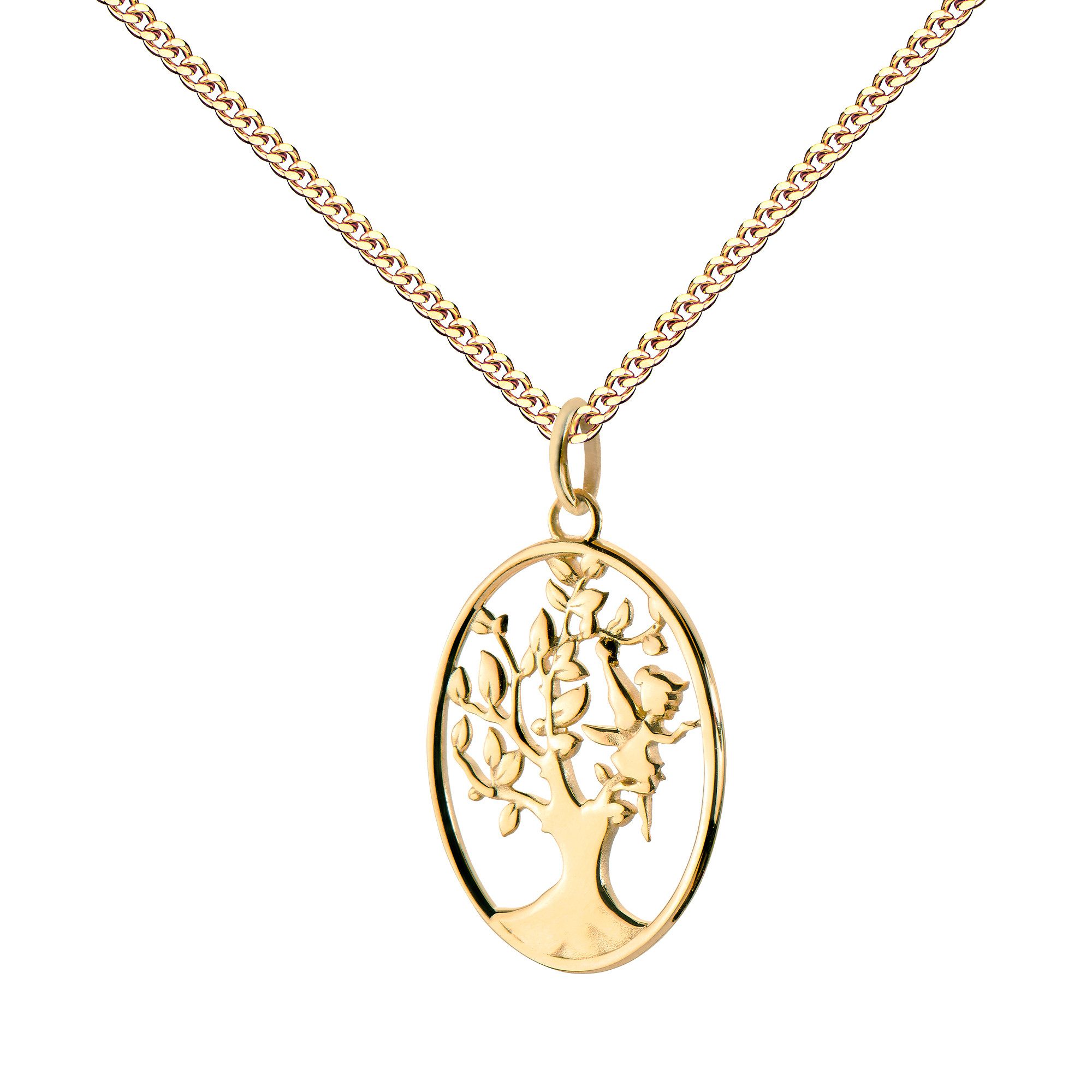 JEVELION Kette mit Anhänger 333 Gold Lebensbaum + Fee Kette Baum des Lebens - Made in Germany (Goldanhänger, für Damen und Mädchen), Mit Kette vergoldet- Länge wählbar 36 - 70 cm oder ohne Kette.